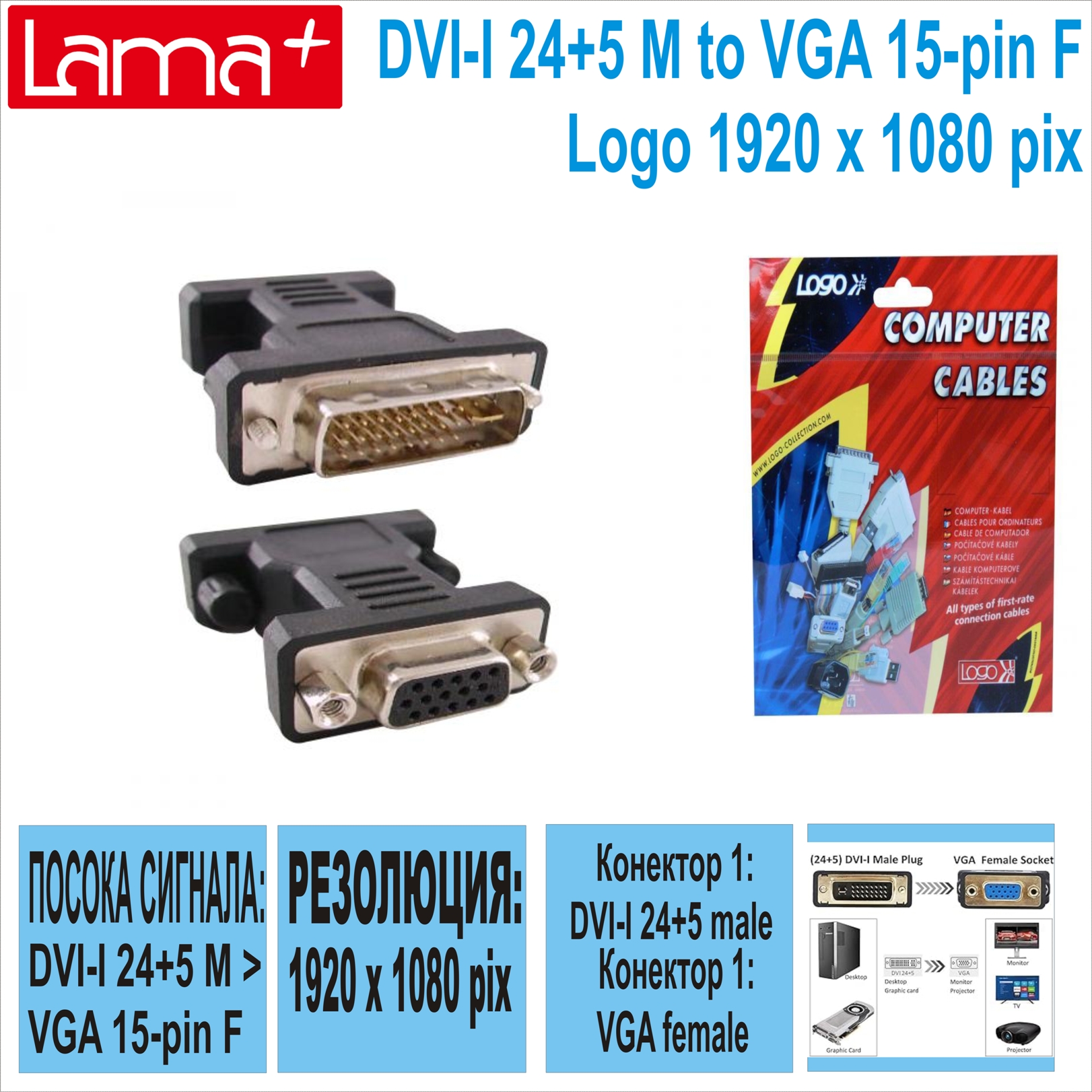 DVI-I 24+5 M to VGA 15-pin F Logo