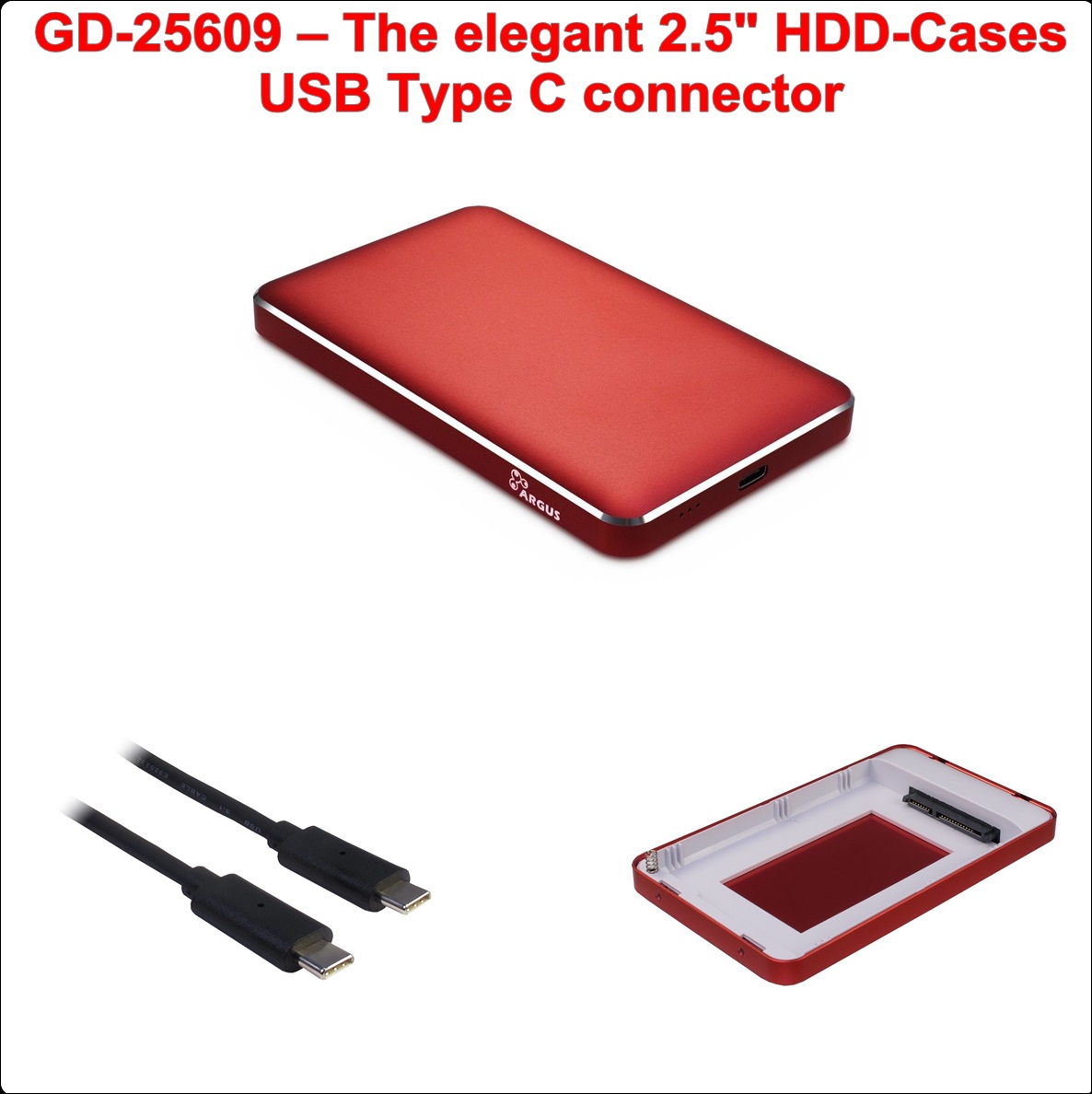 Кутия за диск 2.5``USB Type C (GD-25609 Red)