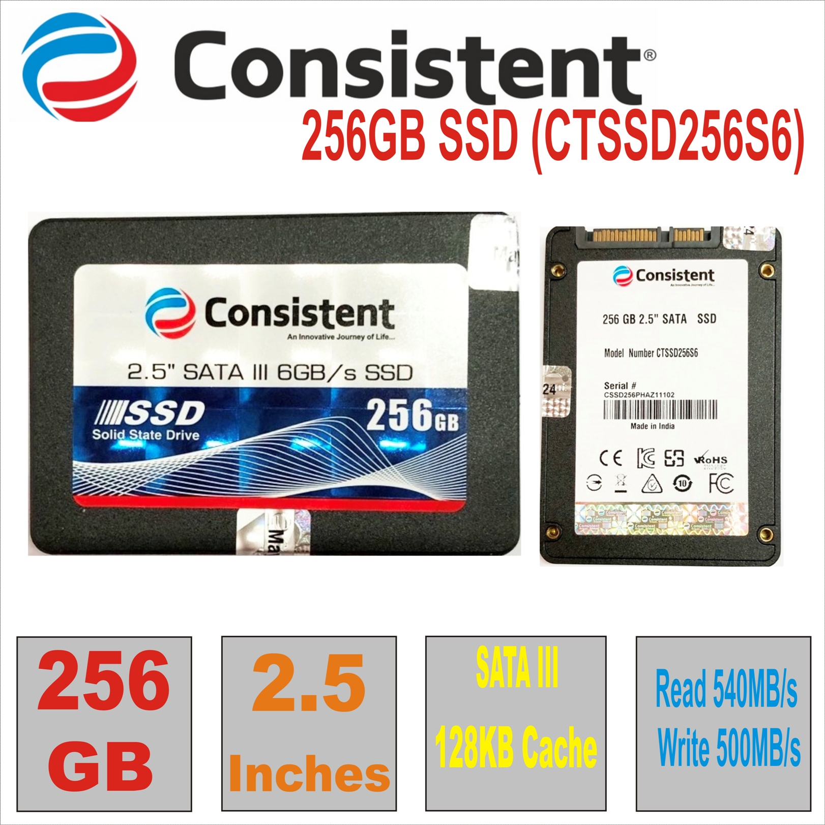 2.5”  256GB SSD Consistent CTSSD256S6