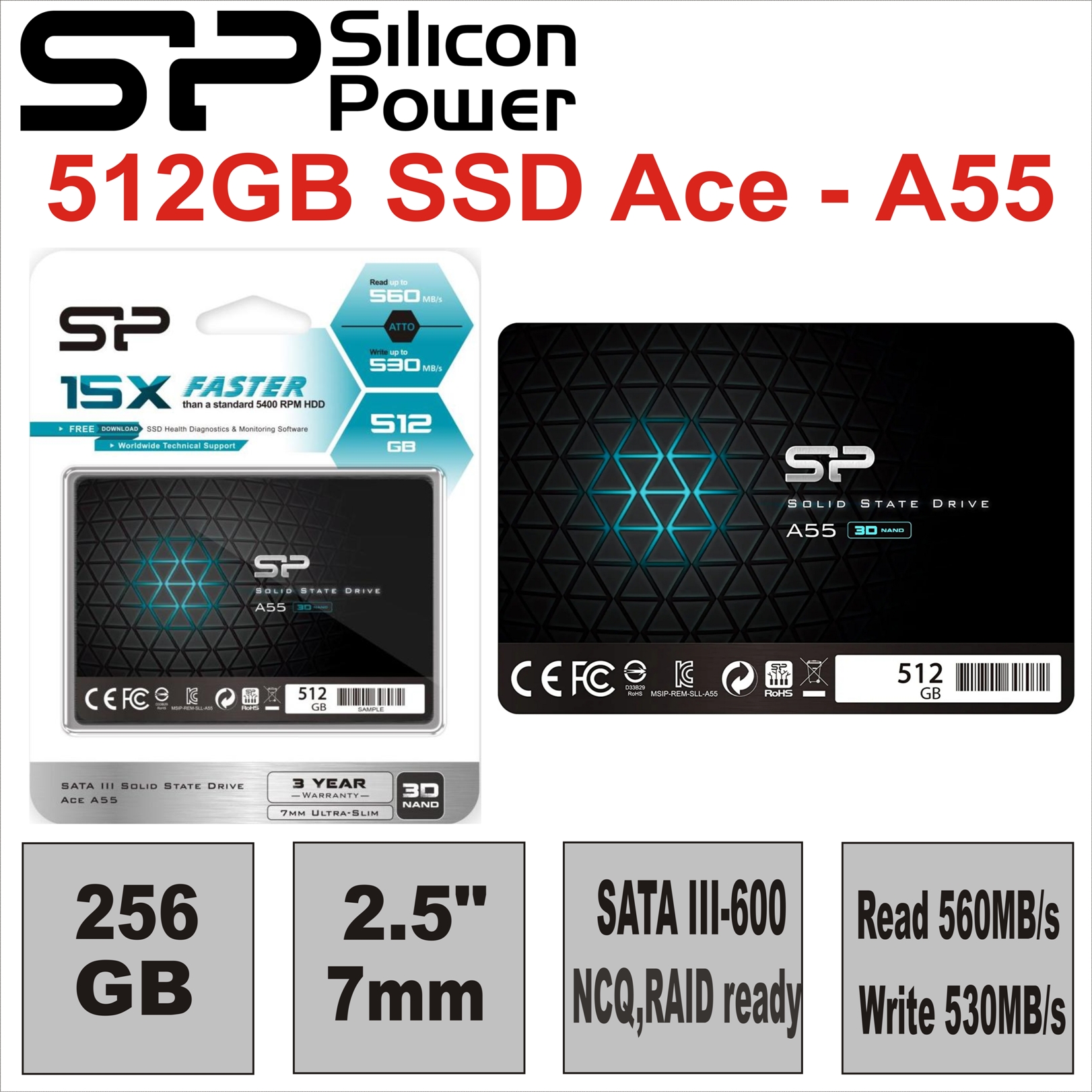 2.5”  512GB SSD Silicon Power Ace - A55