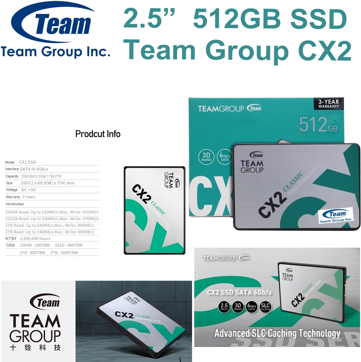 2.5”  512GB SSD Team Group CX2