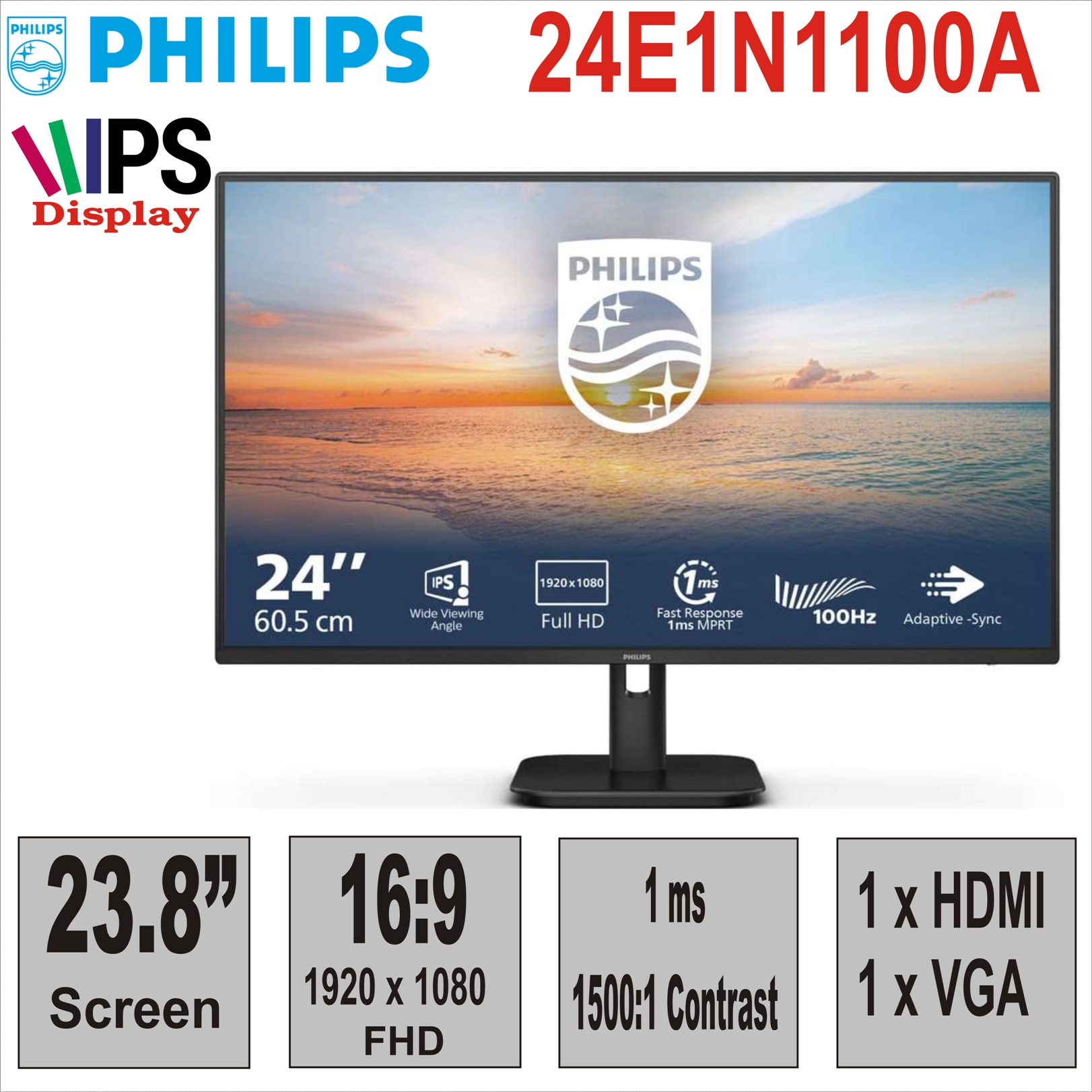 23.8“ PHILIPS 24E1N1100A  IPS W-LED 16:9 Full HD