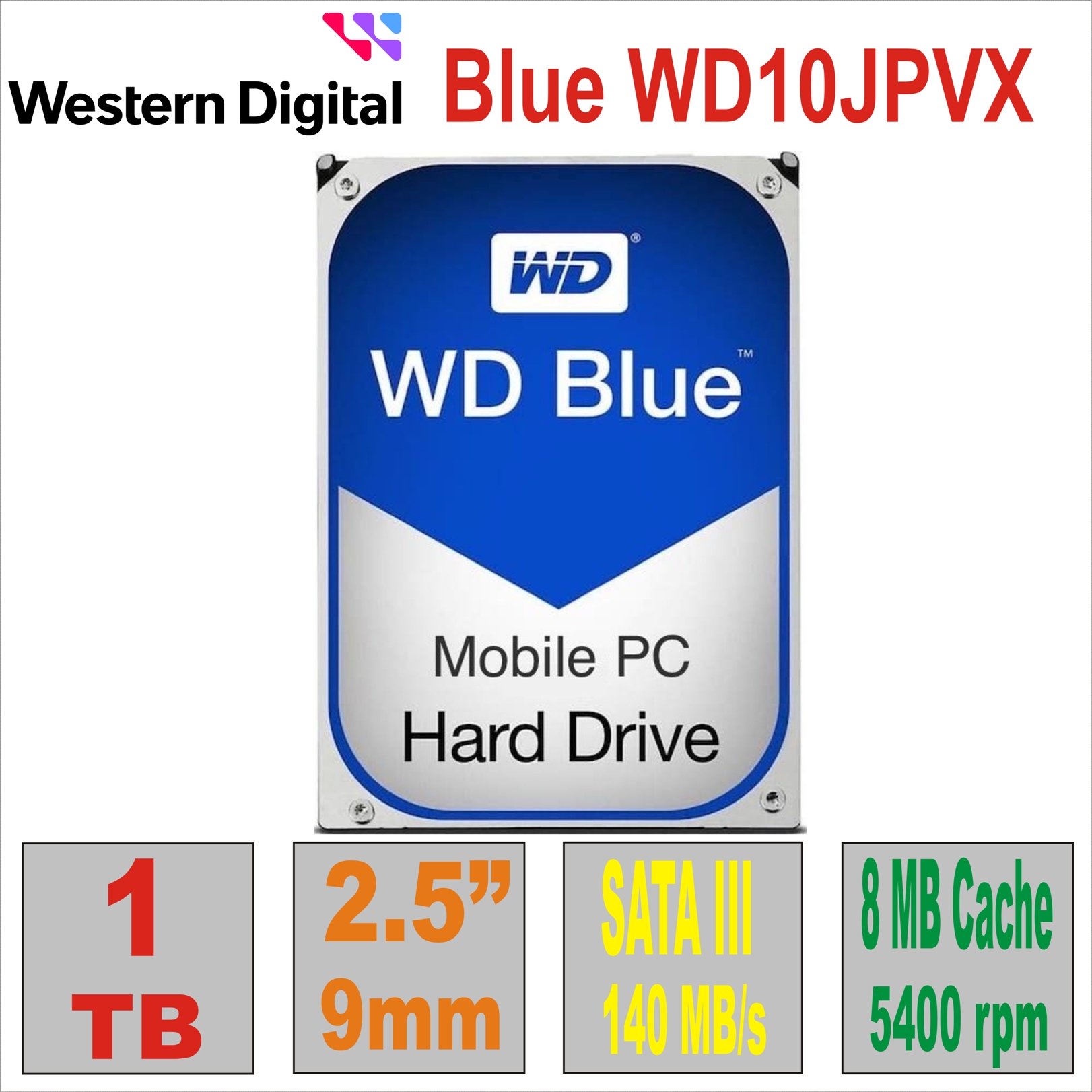 HDD 2.5` 1Tb WD Blue WD10JPVX