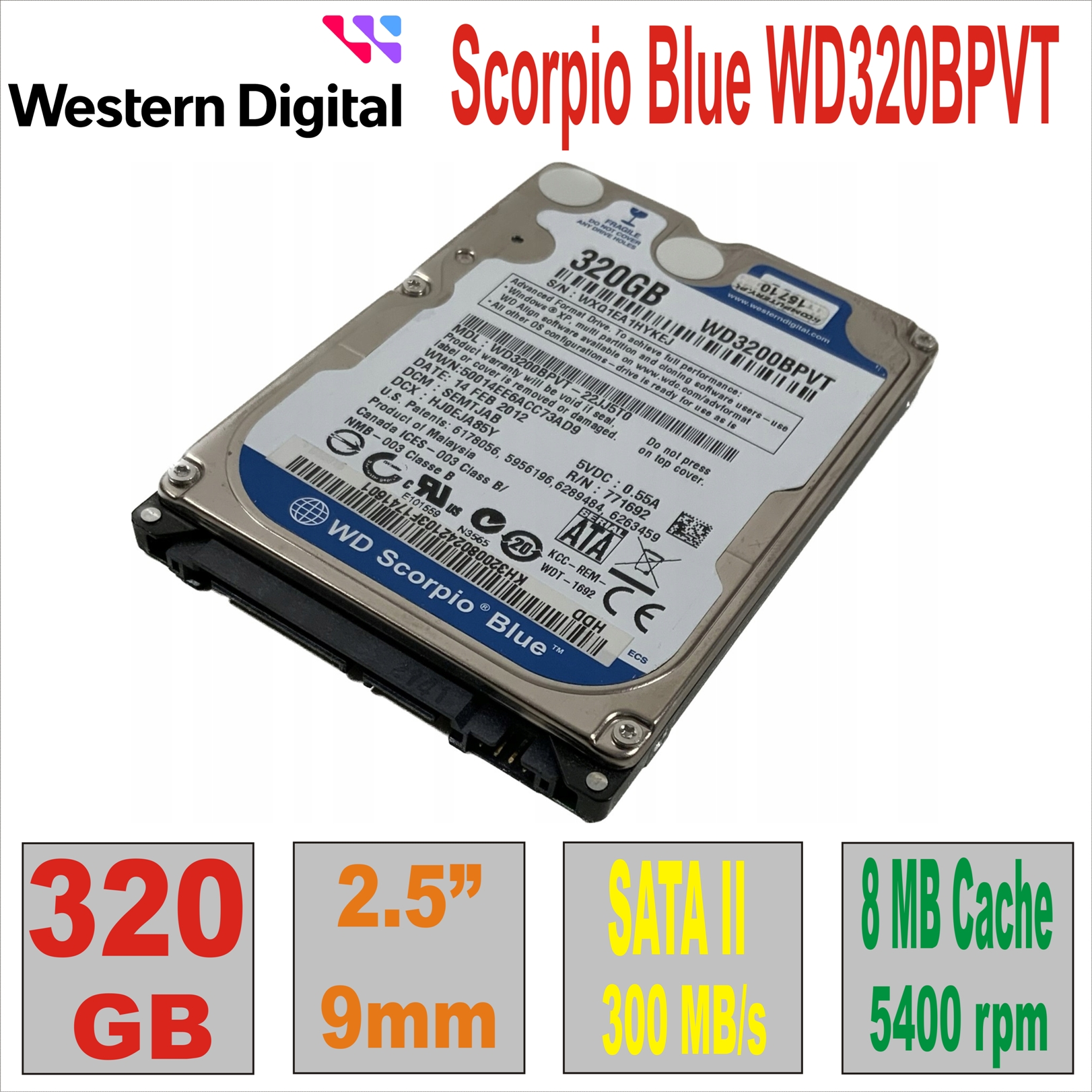 HDD 2.5`  320Gb WD  Scorpio Blue WD320BPVT