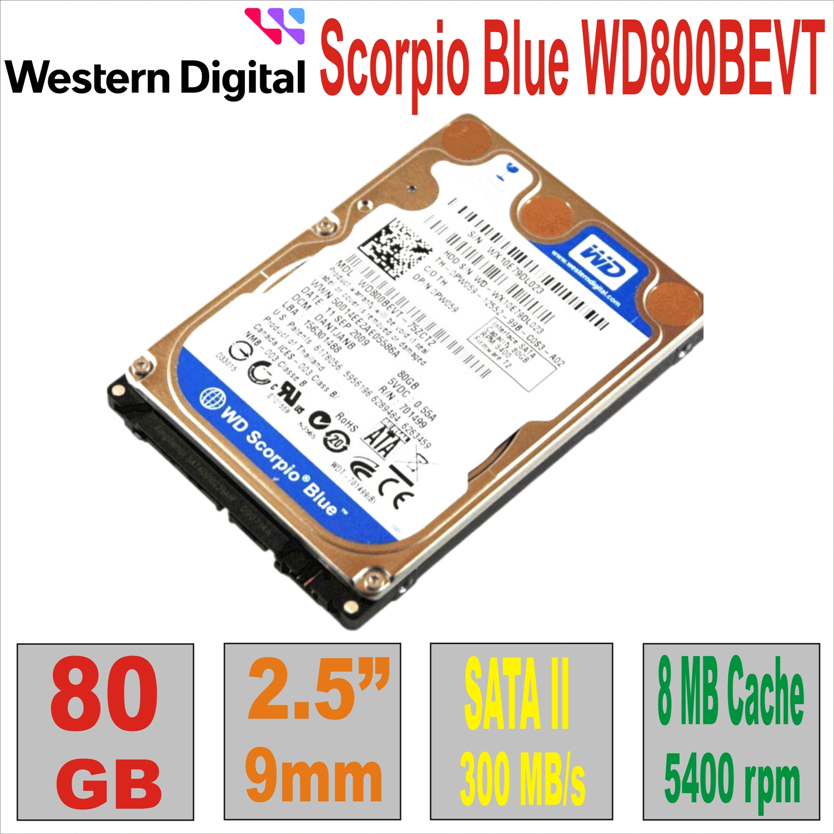 HDD 2.5`   80Gb WD Scorpio Blue WD800BEVT