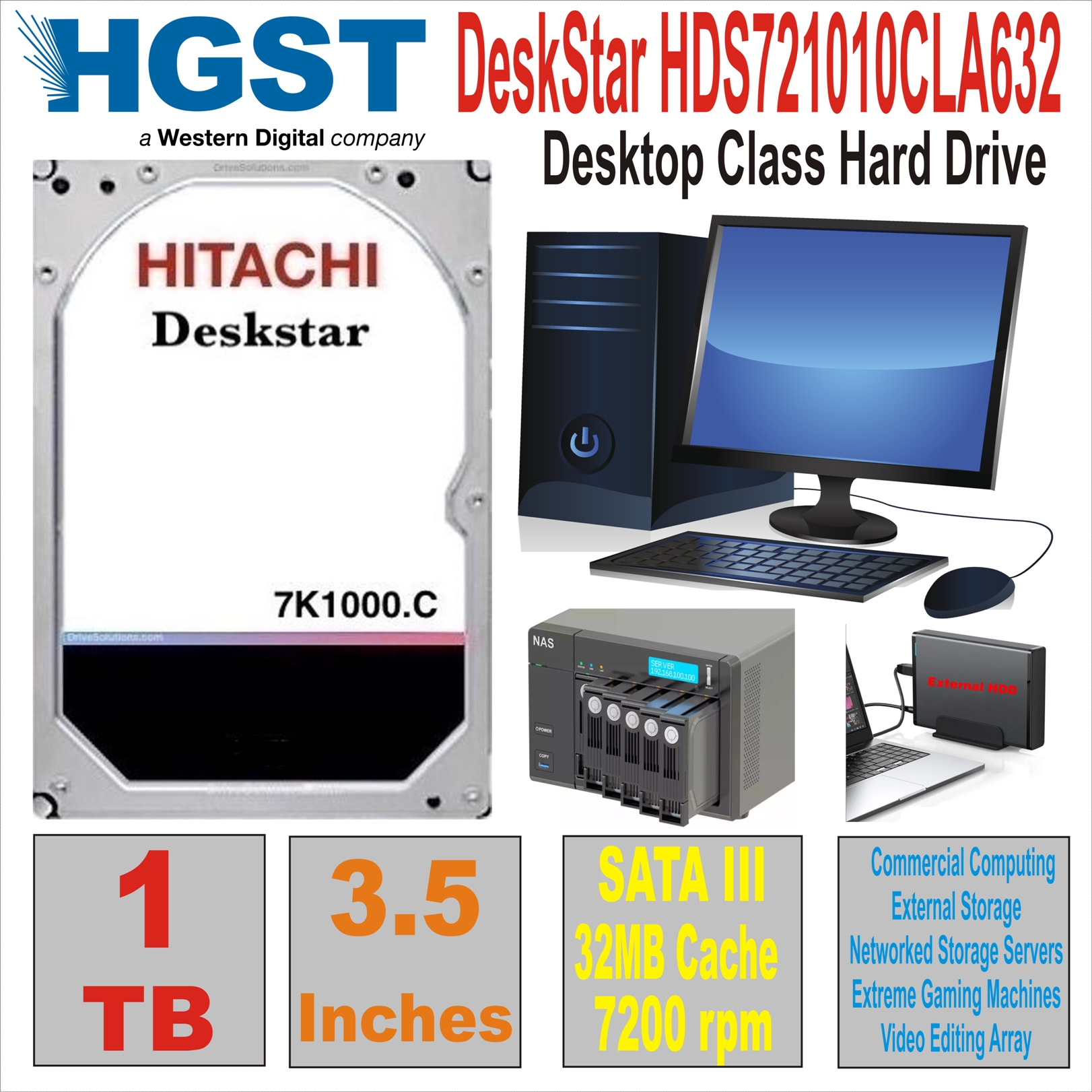 HDD 3.5` 1 TB HITACHI DeskStar HDS721010CLA632