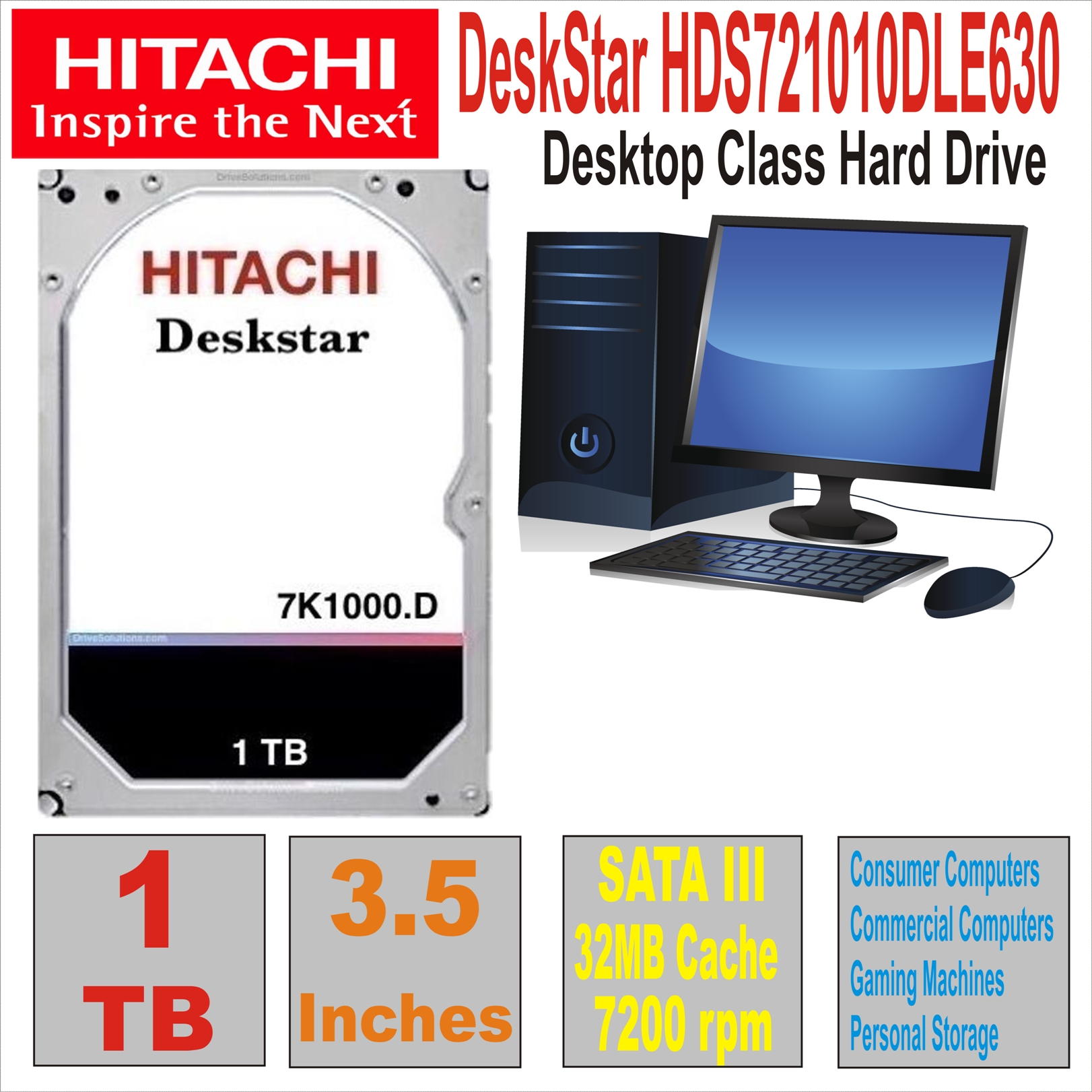 HDD 3.5` 1 TB HITACHI DeskStar HDS721010DLE630