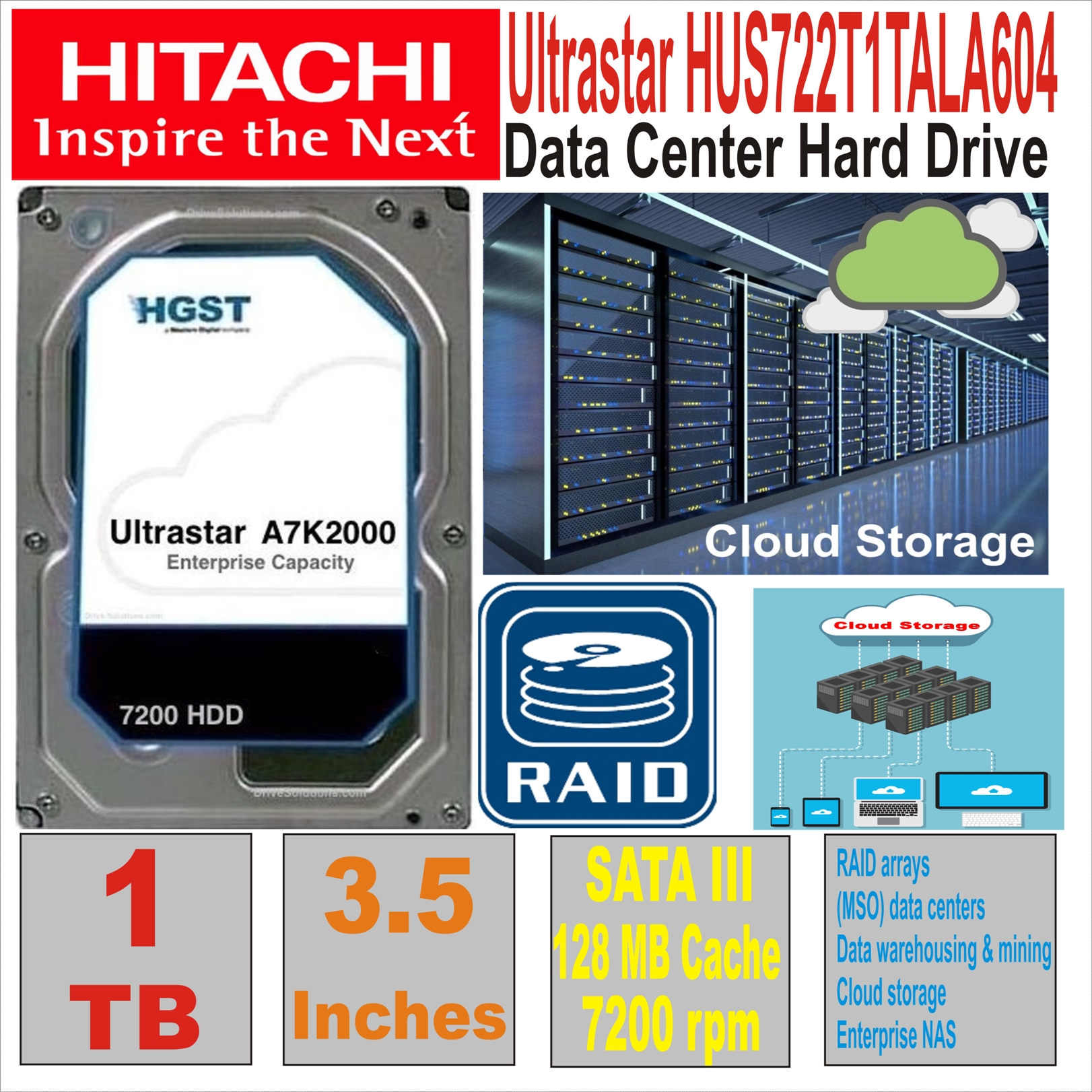 HDD 3.5` 1 TB HITACHI Ultrastar HUS722T1TALA604