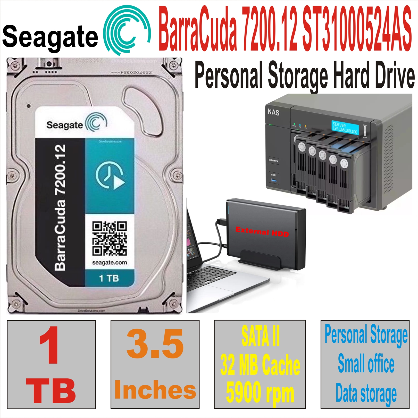HDD 3.5` 1 TB SEAGATE BarraCuda ST31000524AS