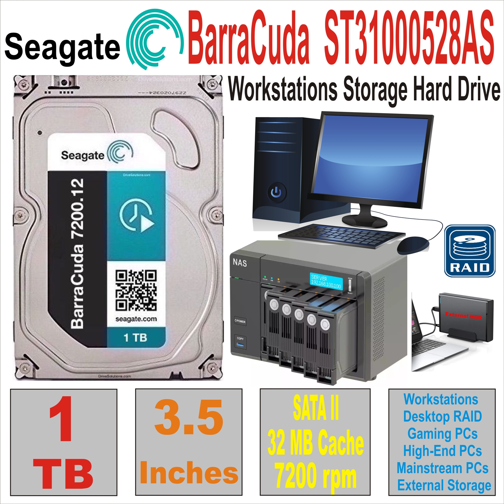 HDD 3.5` 1 TB SEAGATE BarraCuda  ST31000528AS