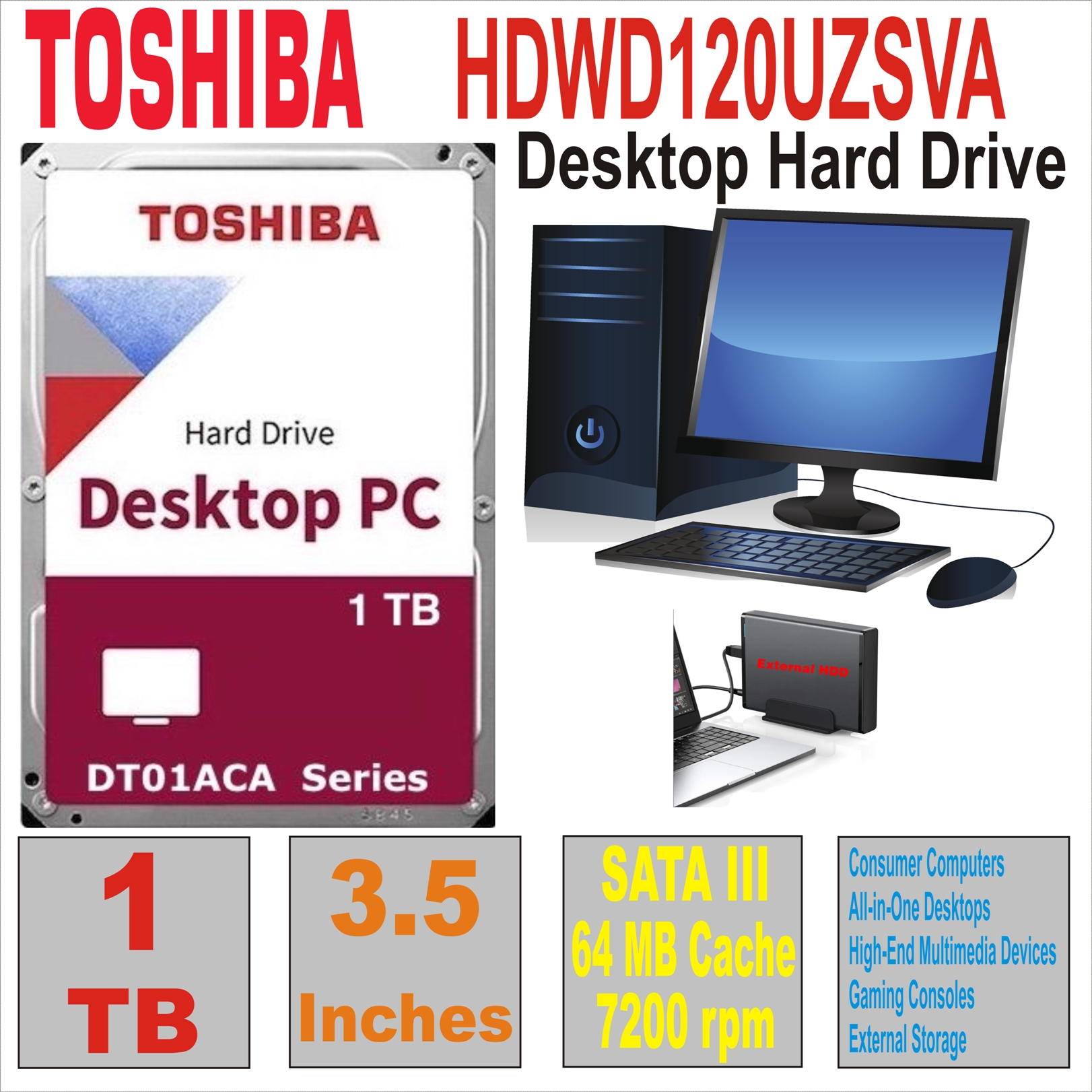 HDD 3.5` 1 TB TOSHIBA DT01ACA100