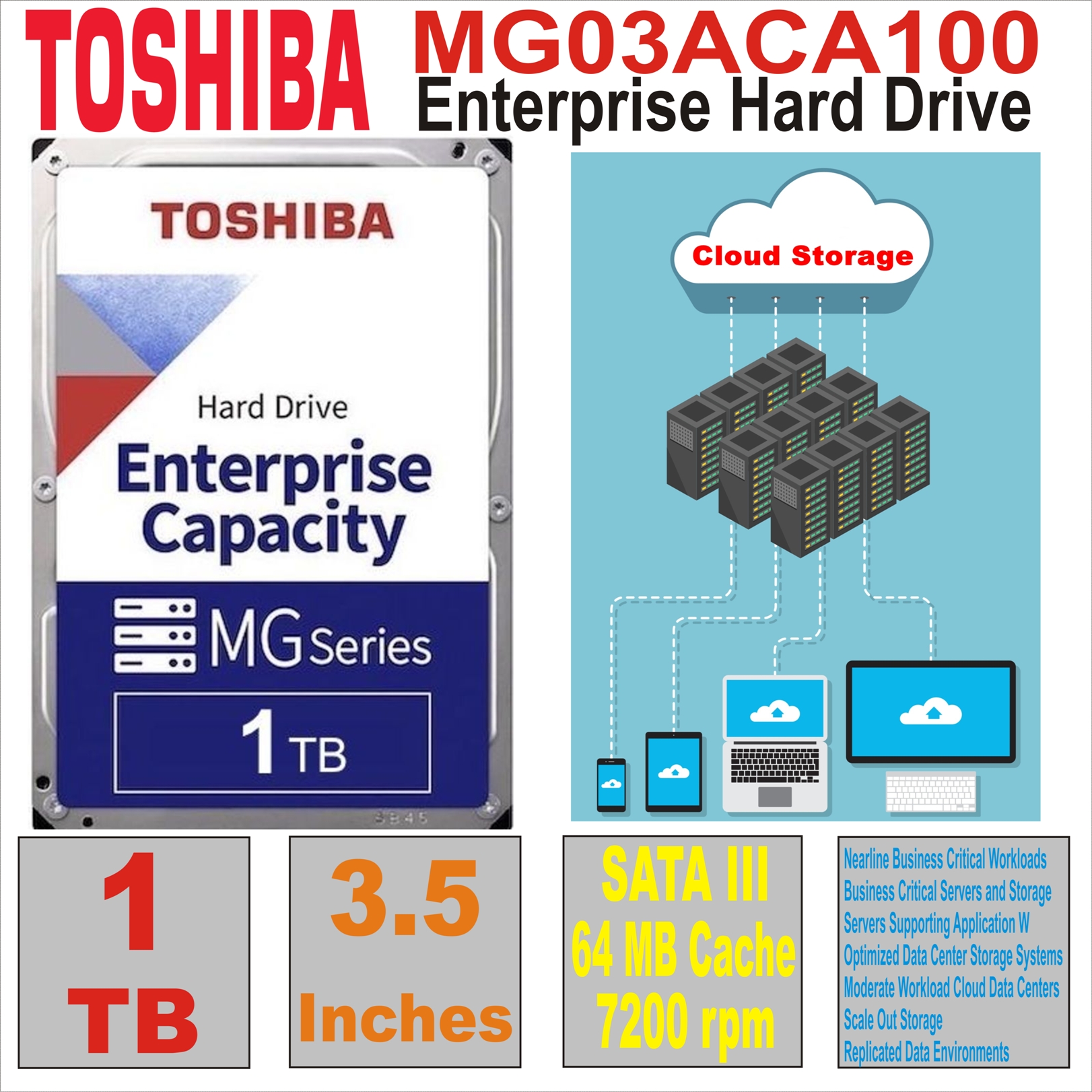 HDD 3.5` 1 TB TOSHIBA MG03ACA100