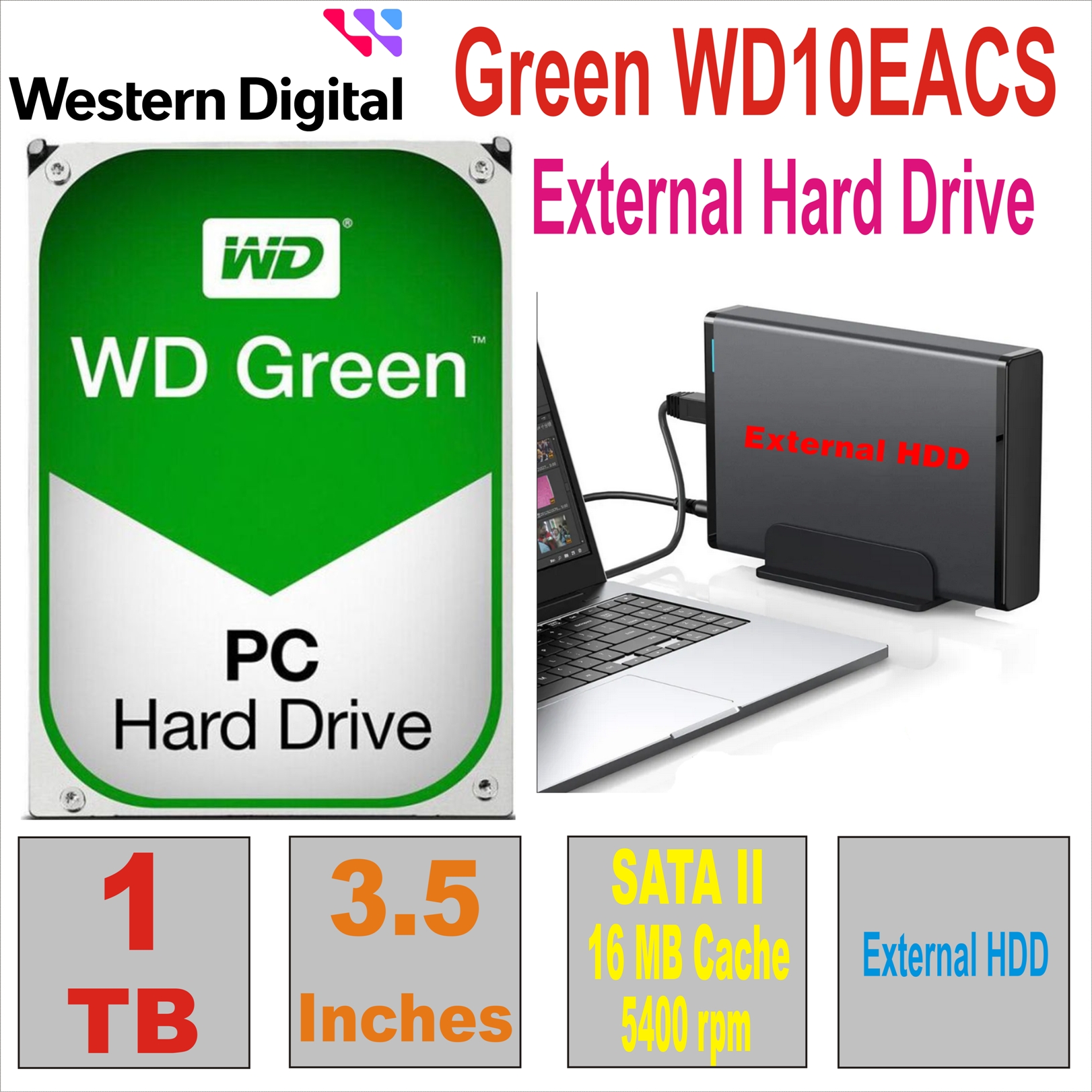 HDD 3.5` 1 TB WD Green WD10EACS