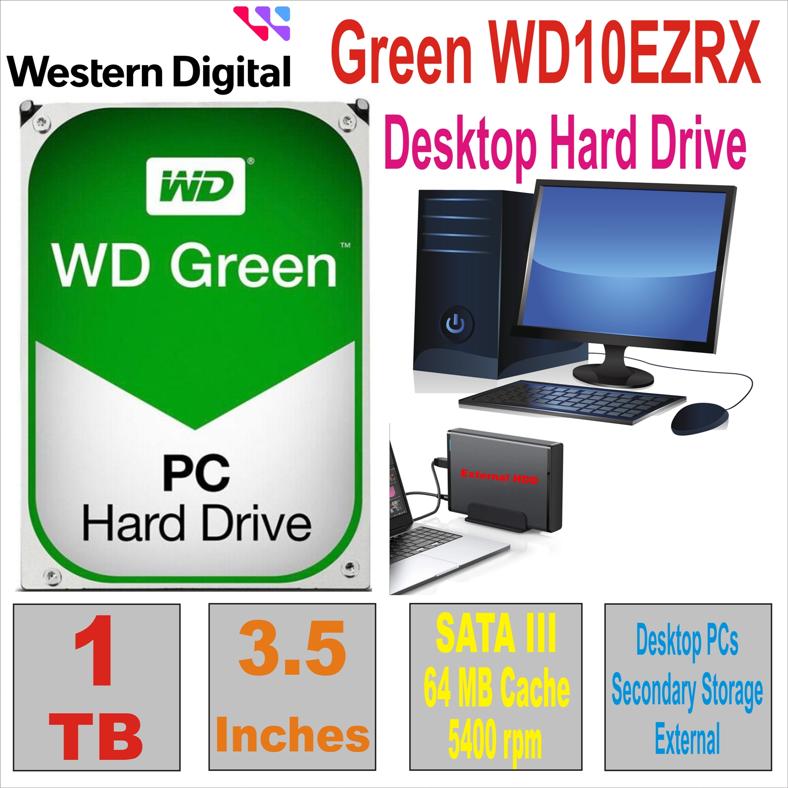 HDD 3.5` 1 TB WD Green WD10EZRX