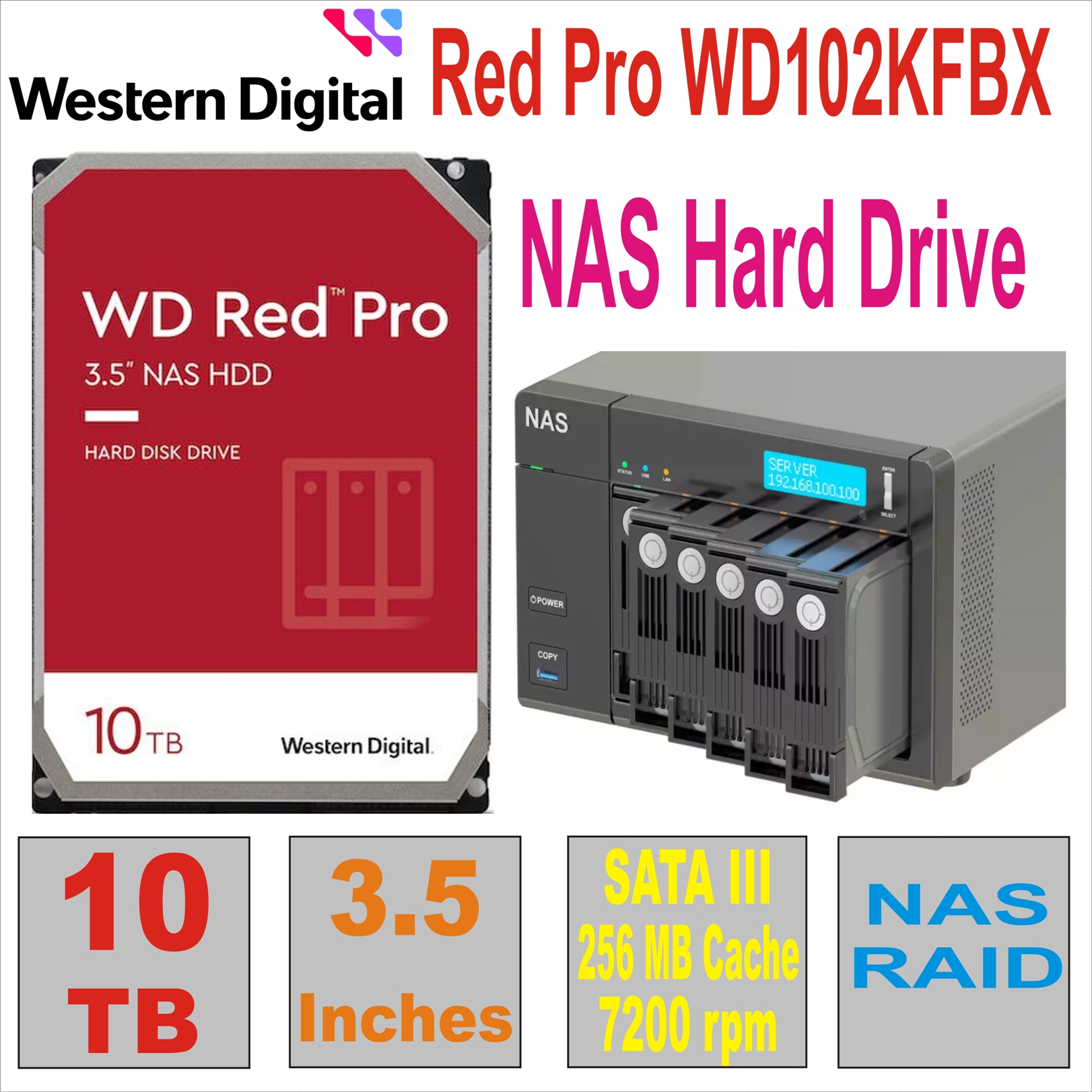 HDD 3.5`10 TB WD Red Pro WD102KFBX