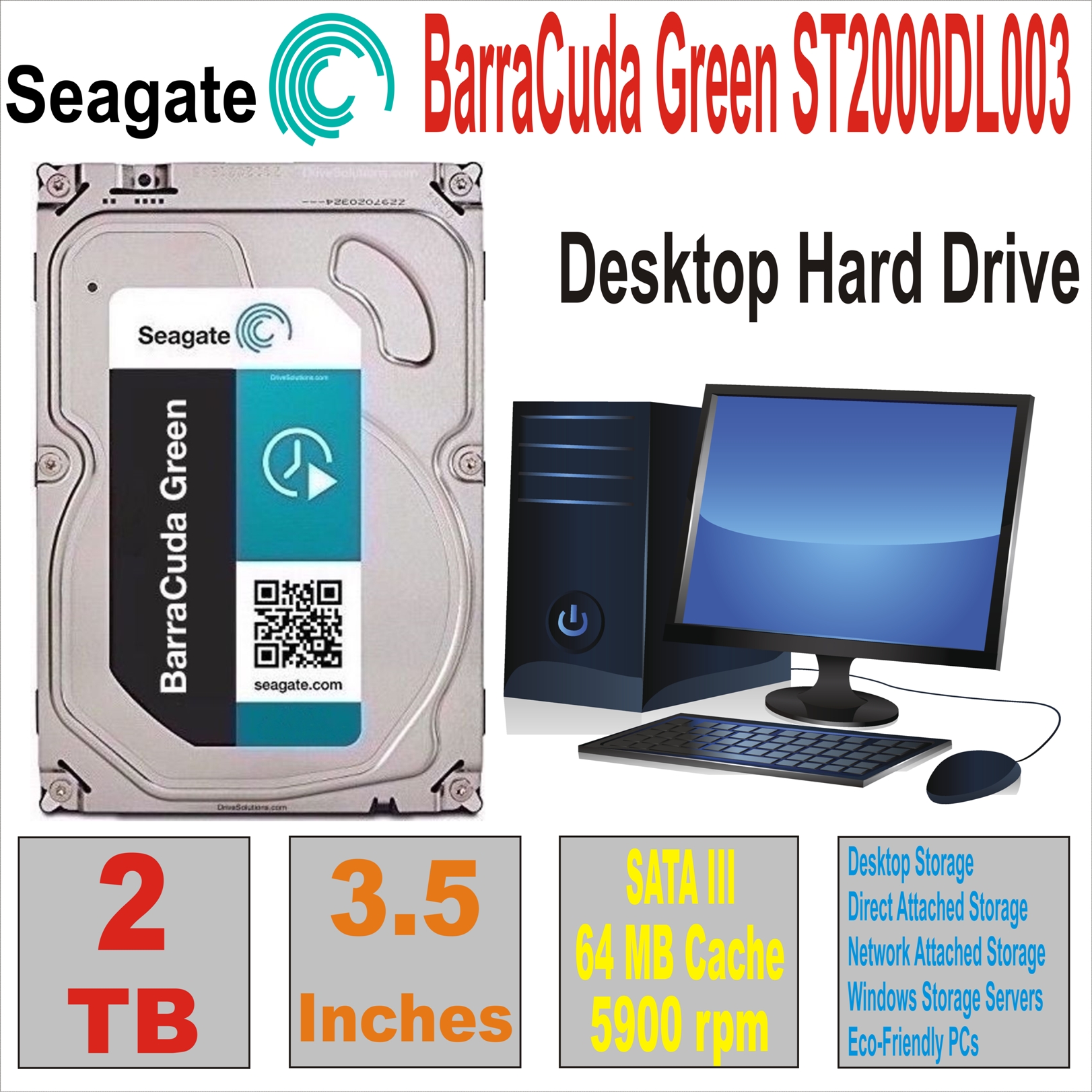 HDD 3.5` 2 TB SEAGATE BarraCuda GreenST2000DL003