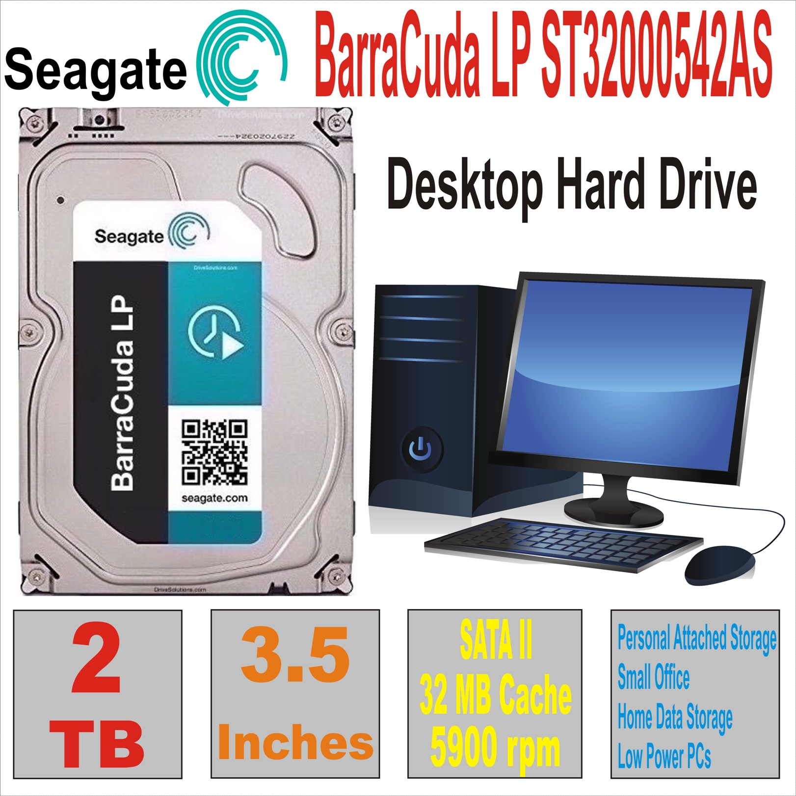 HDD 3.5` 2 TB SEAGATE BarraCuda LP ST32000542AS