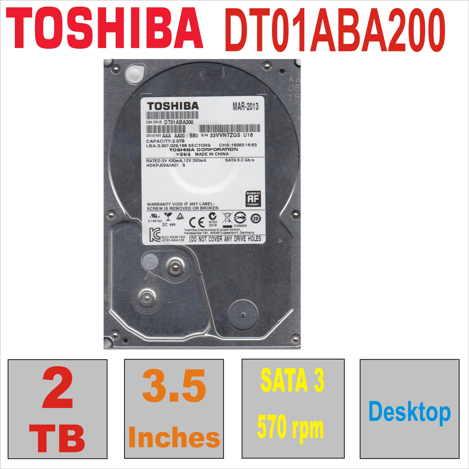 HDD 3.5` 2 TB TOSHIBA DT01ABA200