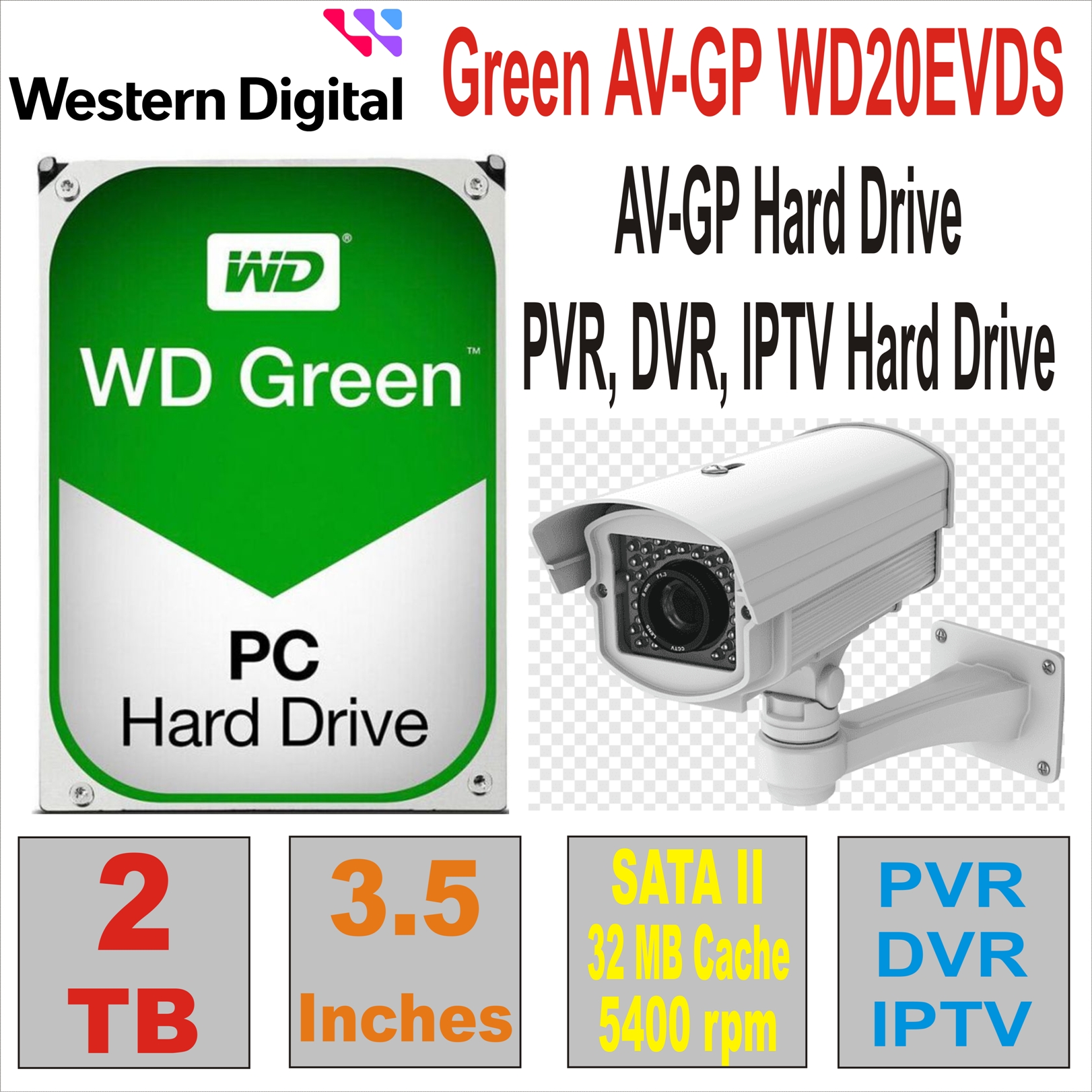 HDD 3.5` 2 TB WD Green AV-GP WD20EVDS