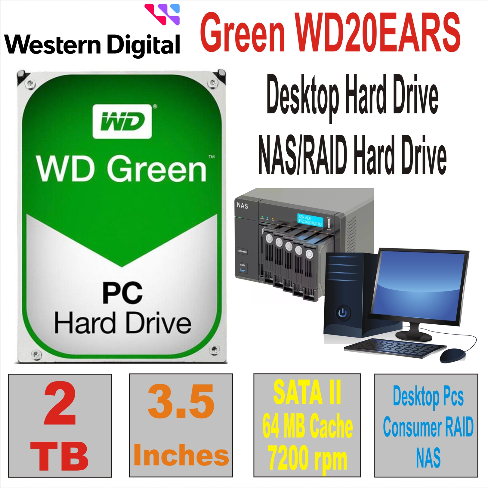 HDD 3.5` 2 TB WD Green WD20EARS