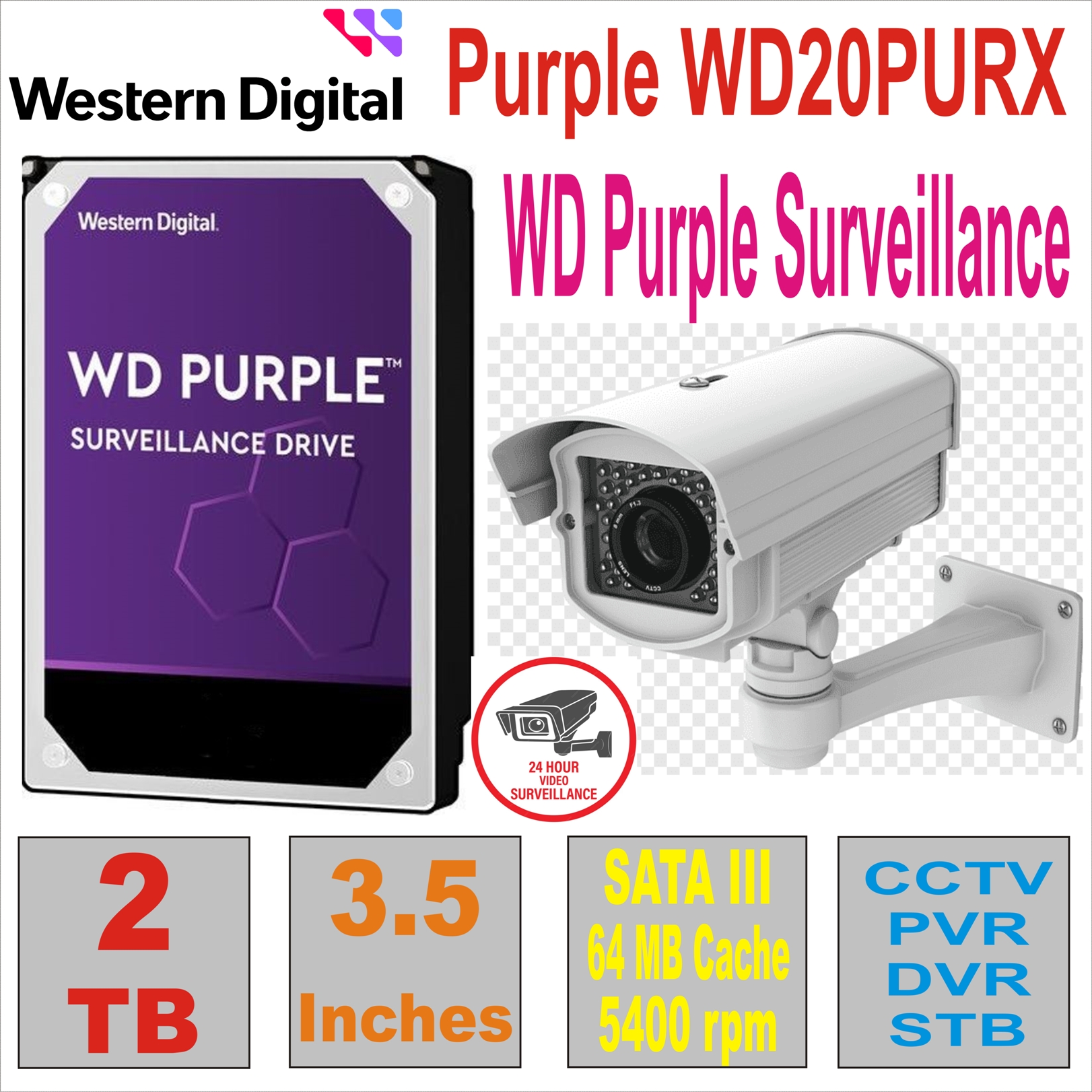 HDD 3.5` 2 TB WD Purple WD20PURX