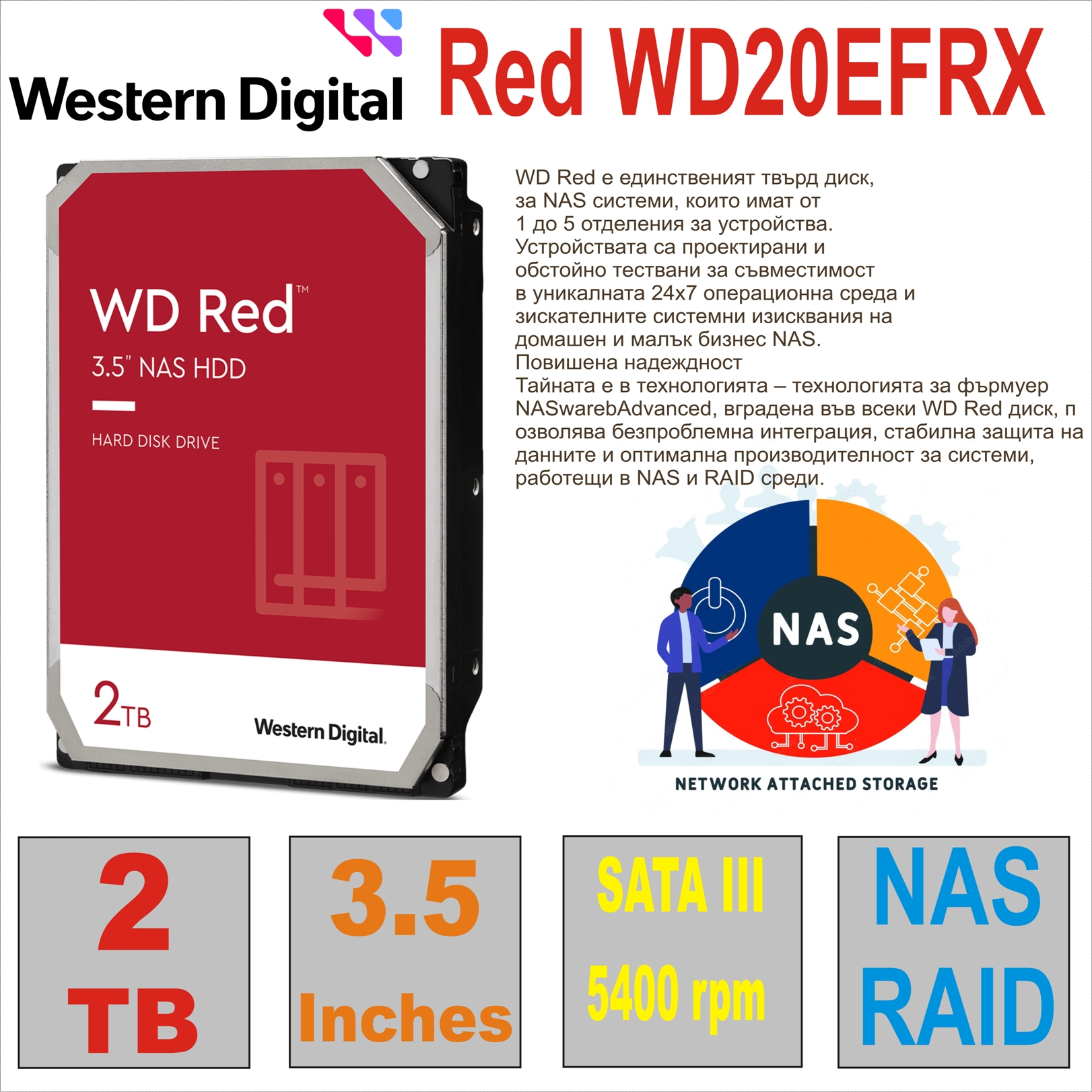 HDD 3.5` 2 TB WD Red WD20EFRX