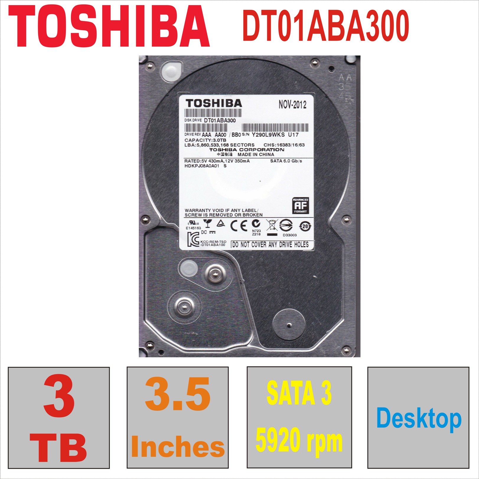 HDD 3.5` 3 TB TOSHIBA DT01ABA300