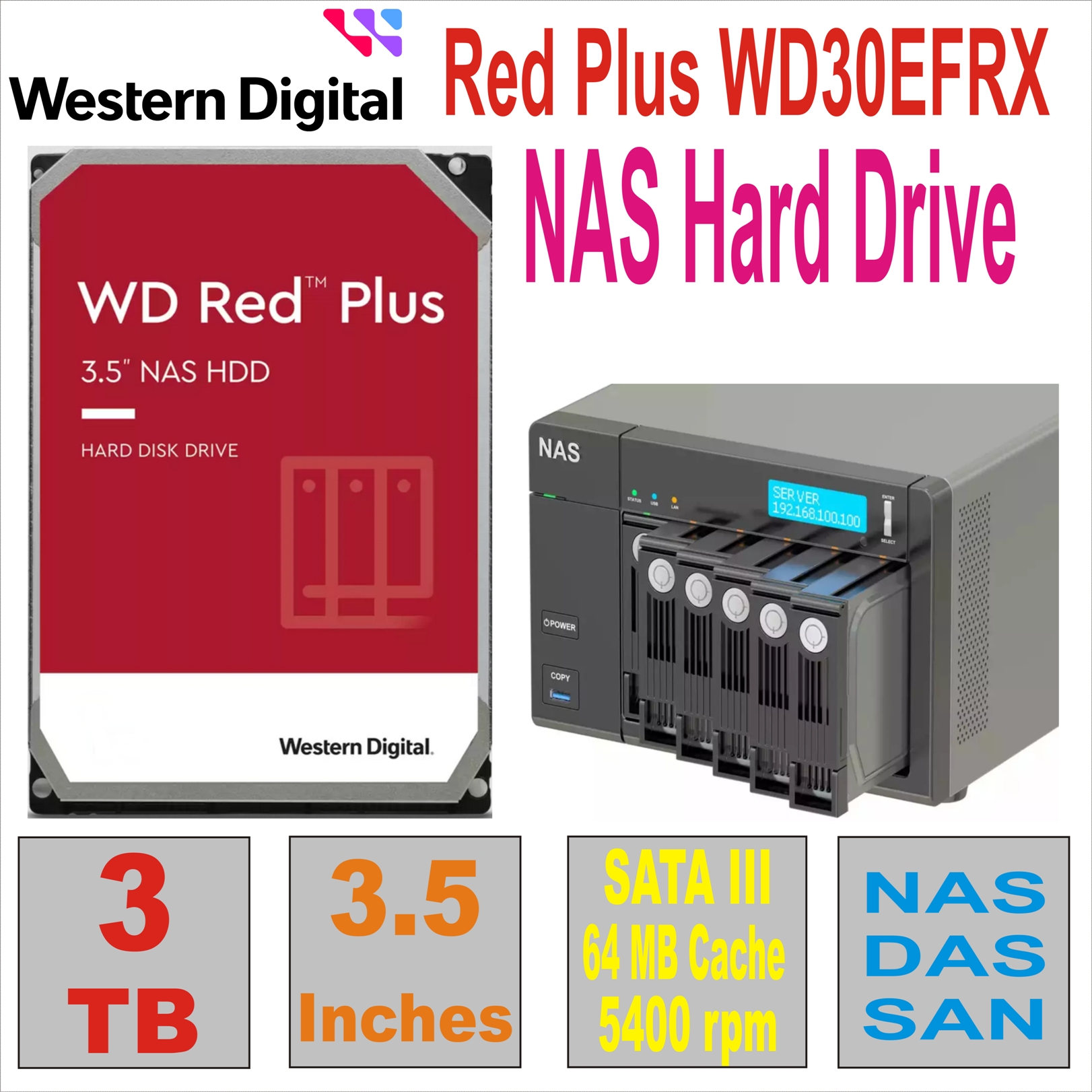HDD 3.5` 3 TB WD Red Plus WD30EFRX