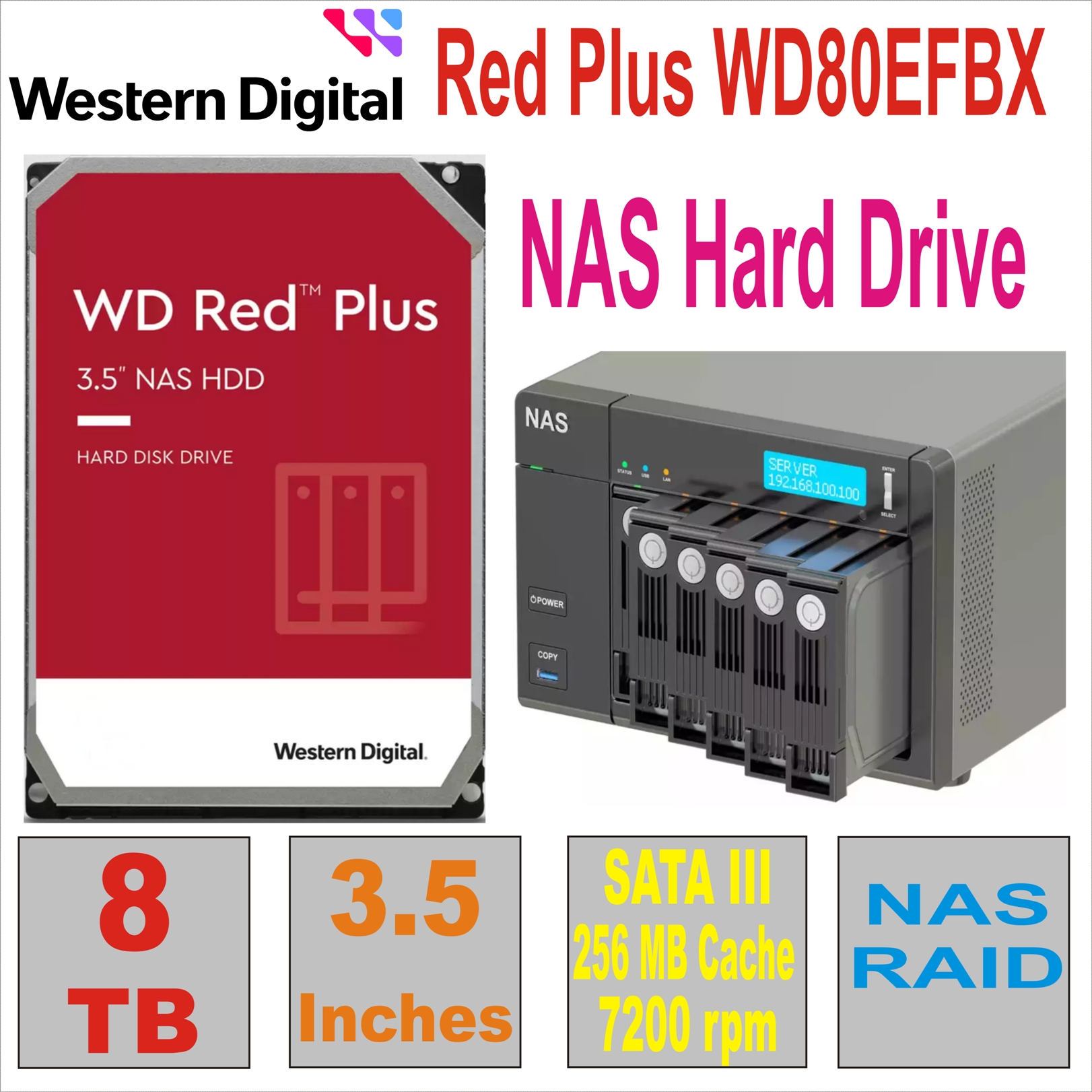 HDD 3.5` 8 TB WD Red Plus WD80EFBX