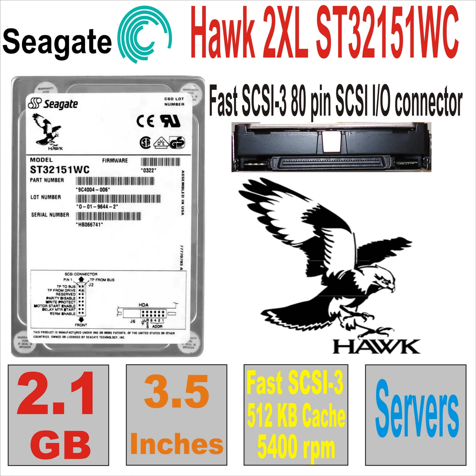 HDD 3.5` SCSI 2.1Gb SEAGATE Hawk 2XL ST32151WC
