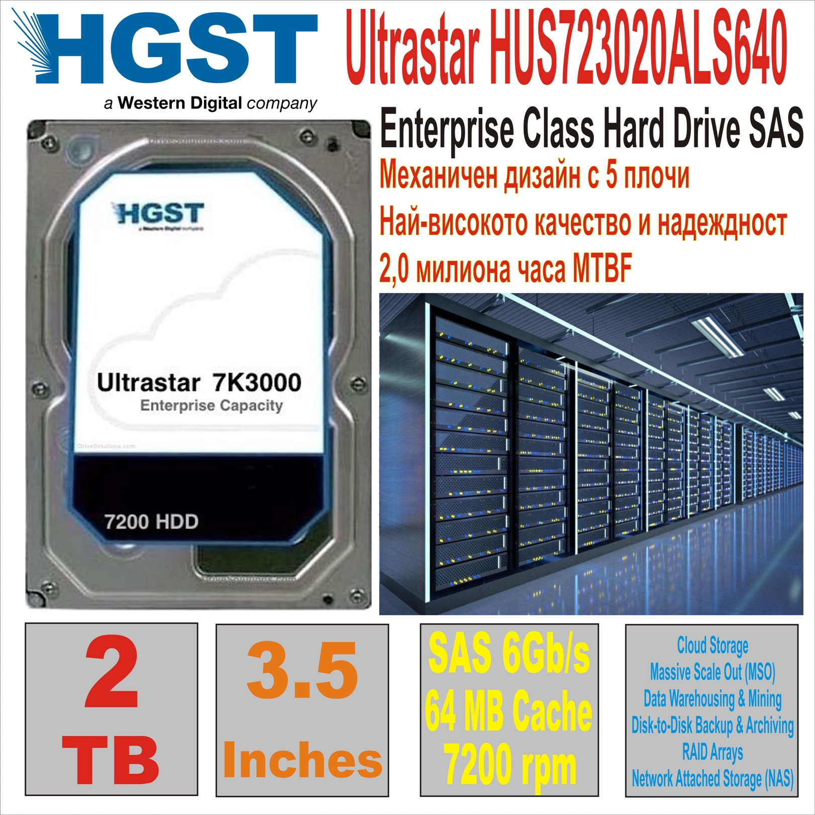 HDD3.5 SAS 2TB HITACHI Ultrastar HUS723020ALS640