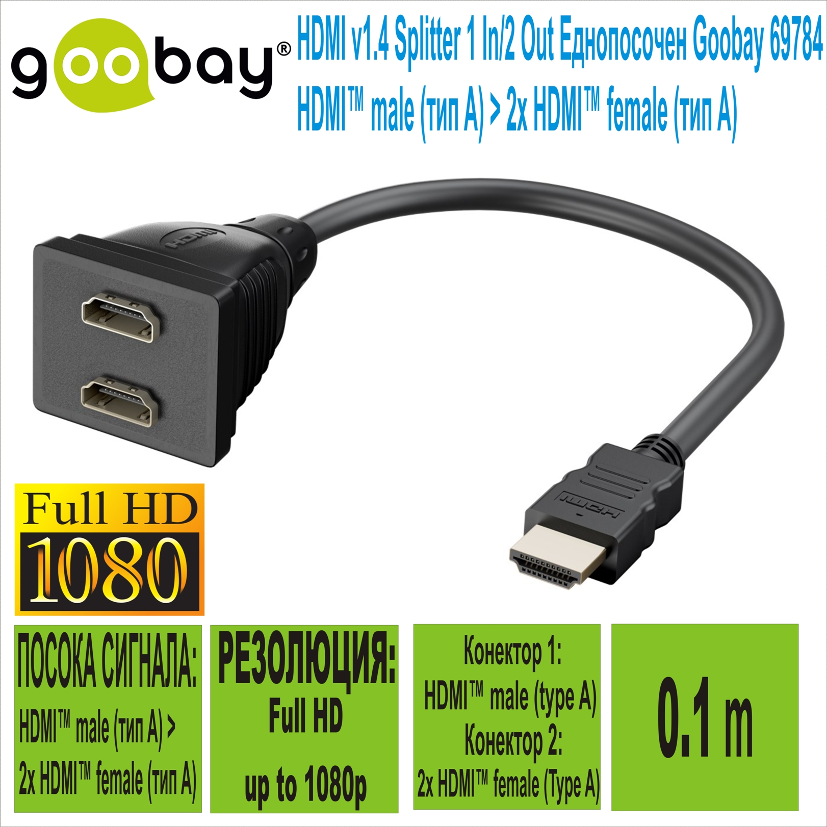 HDMI Splitter 1 in to 2 ou Goobay 69784