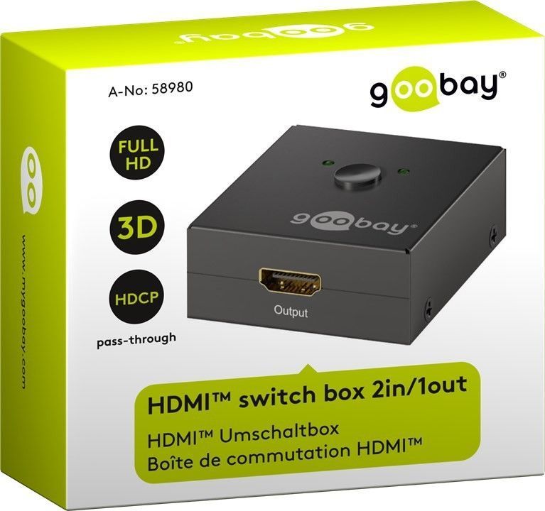 HDMI ръчен mini switch box 2 In/1Out GOOBAY