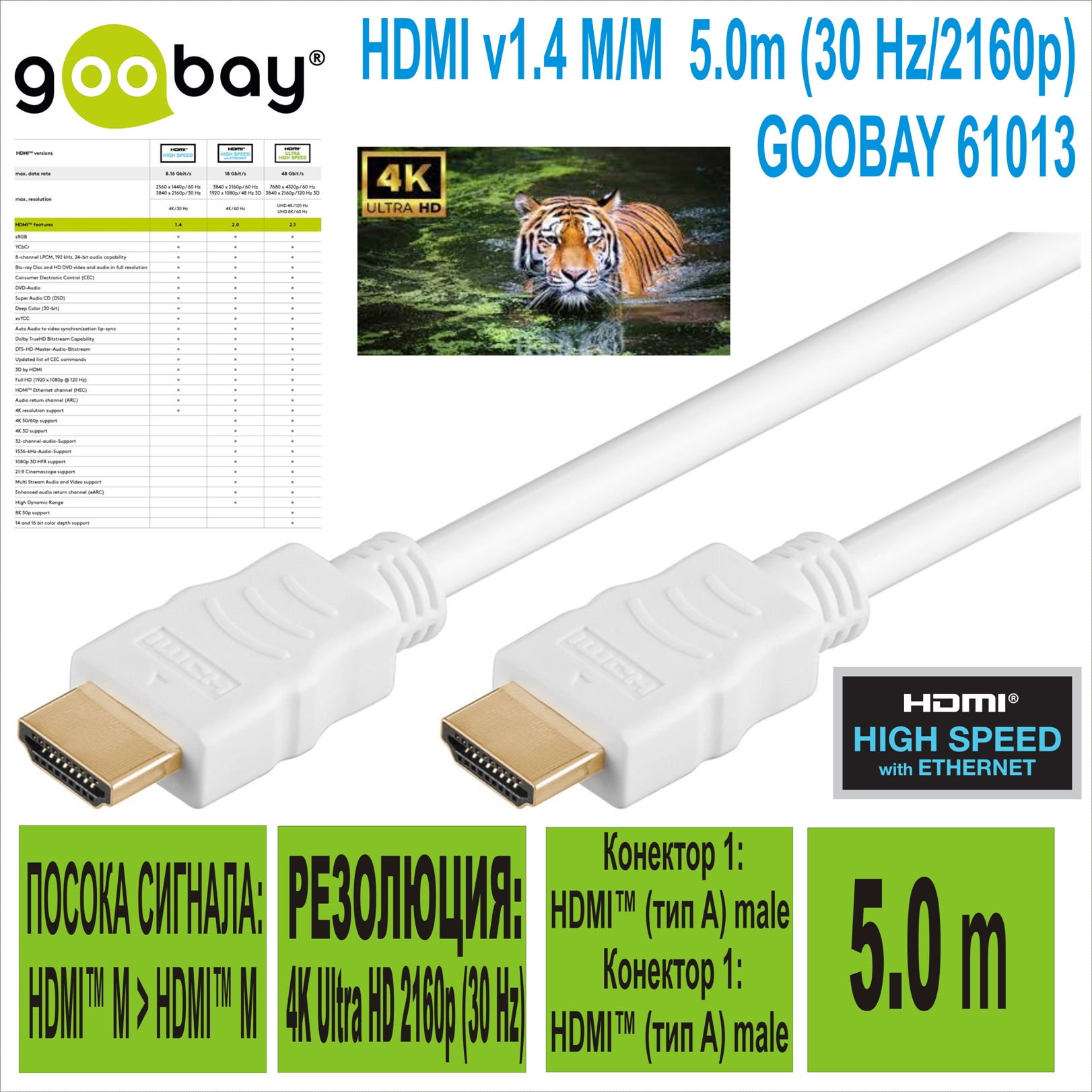 HDMI v1.4 M/M  5.0m (30 Hz/2160p) GOOBAY 61013