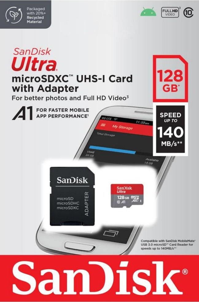 Карта памет 128 GB SanDisk Ultra SDXC 140MB s