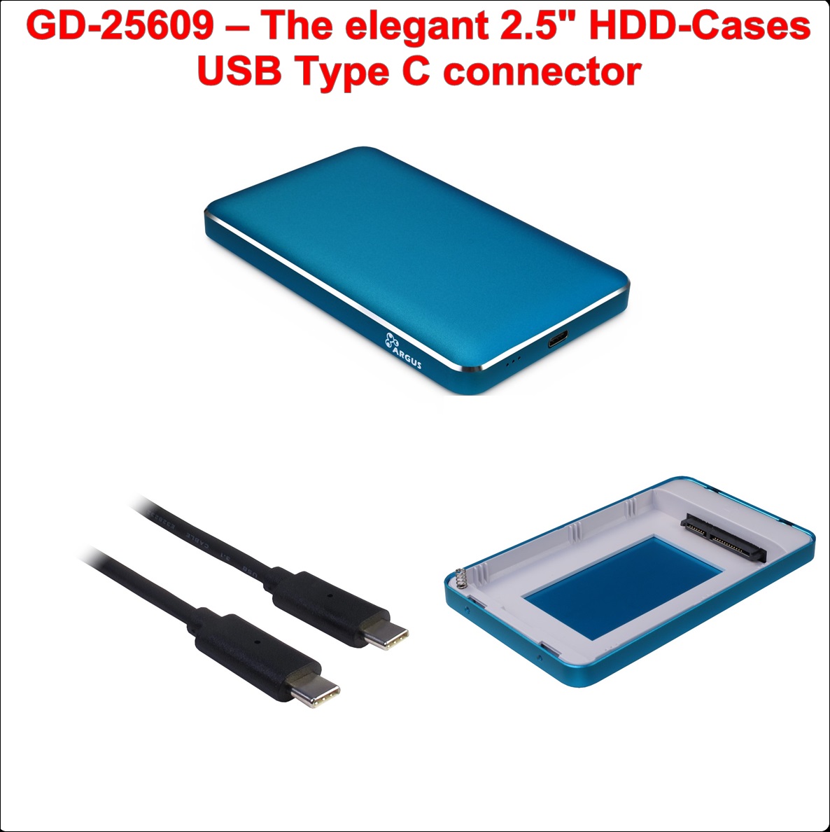 Кутия за диск 2.5``USB Type C (GD-25609 Blue)