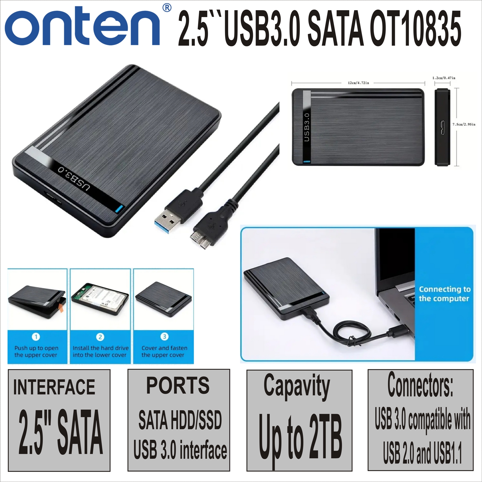 Кутия за диск 2.5``USB3.0 SATA ONTEN OT10835