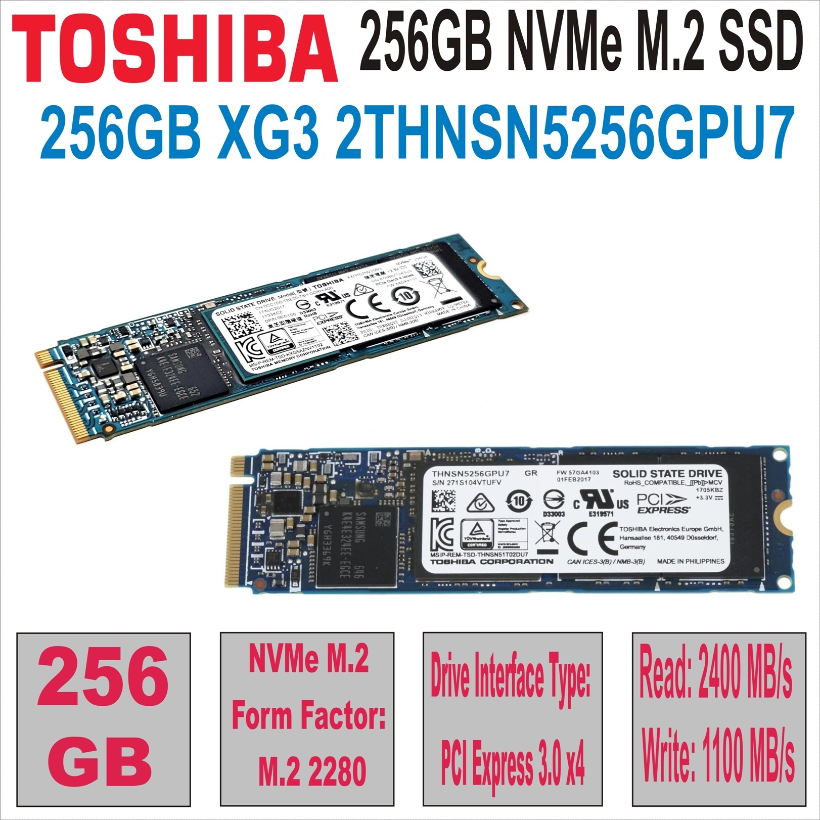 M.2 PCIe SSD 256GB Toshiba XG3 THNSN5256GPU7