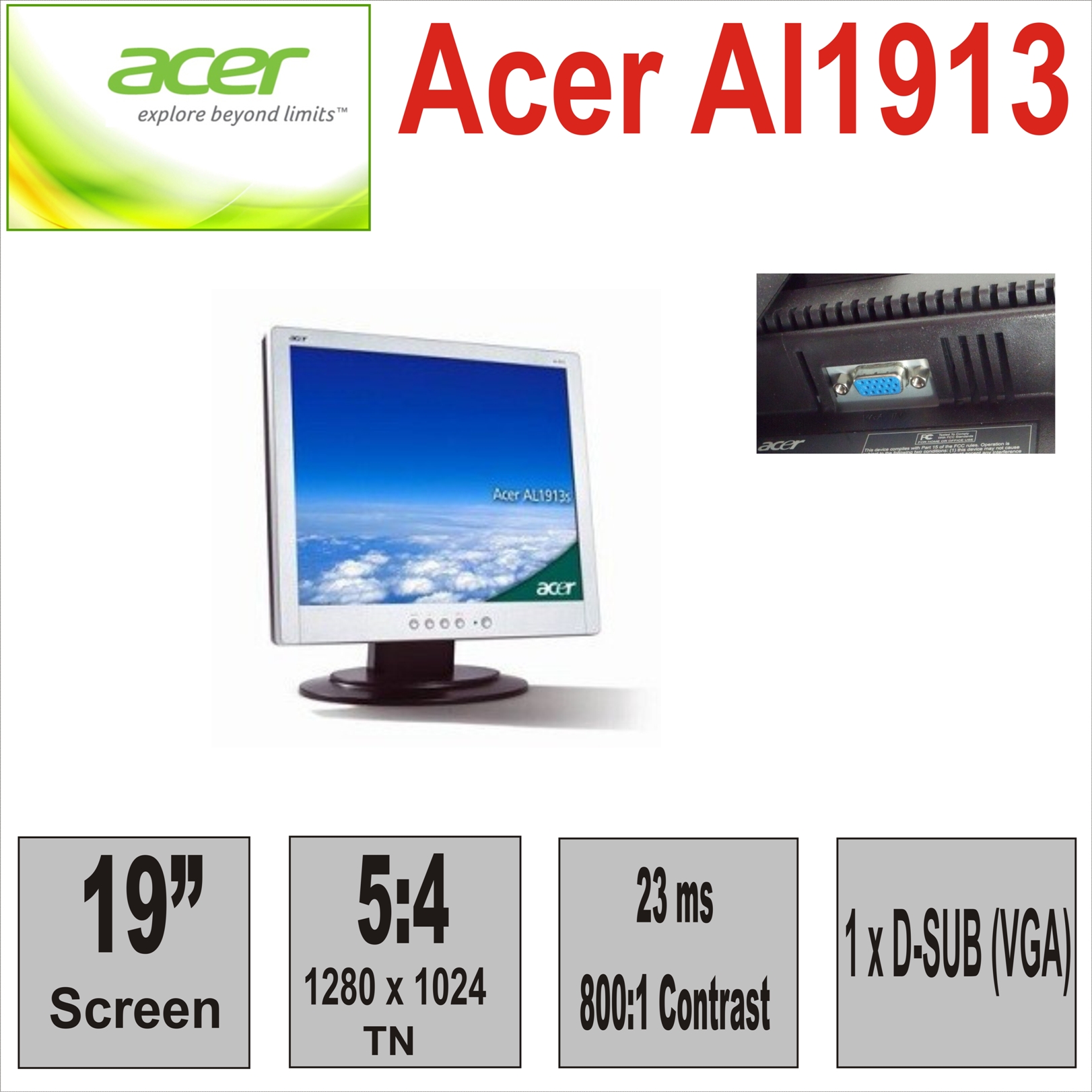 Монитор 19“ Acer AL1913 Silver/Black