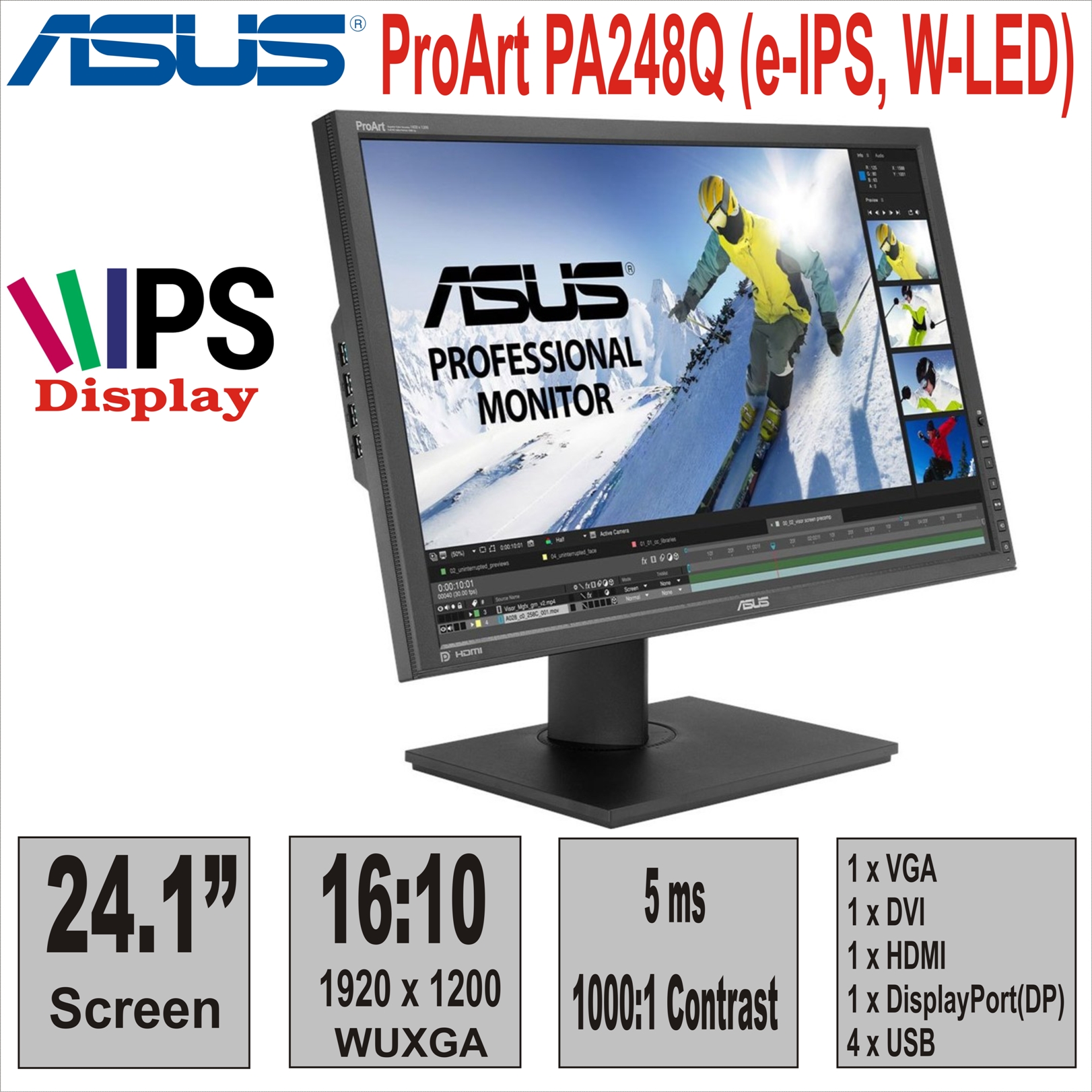 Монитор 24“ ASUS ProArt PA248Q (e-IPS, W-LED)