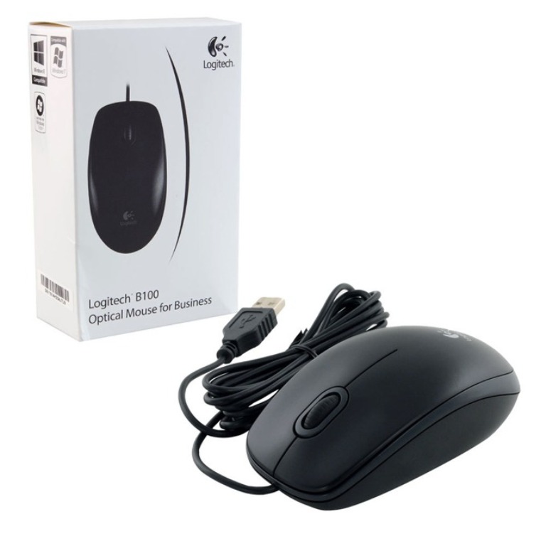 Оптична мишка Logitech B100, USB, Черна