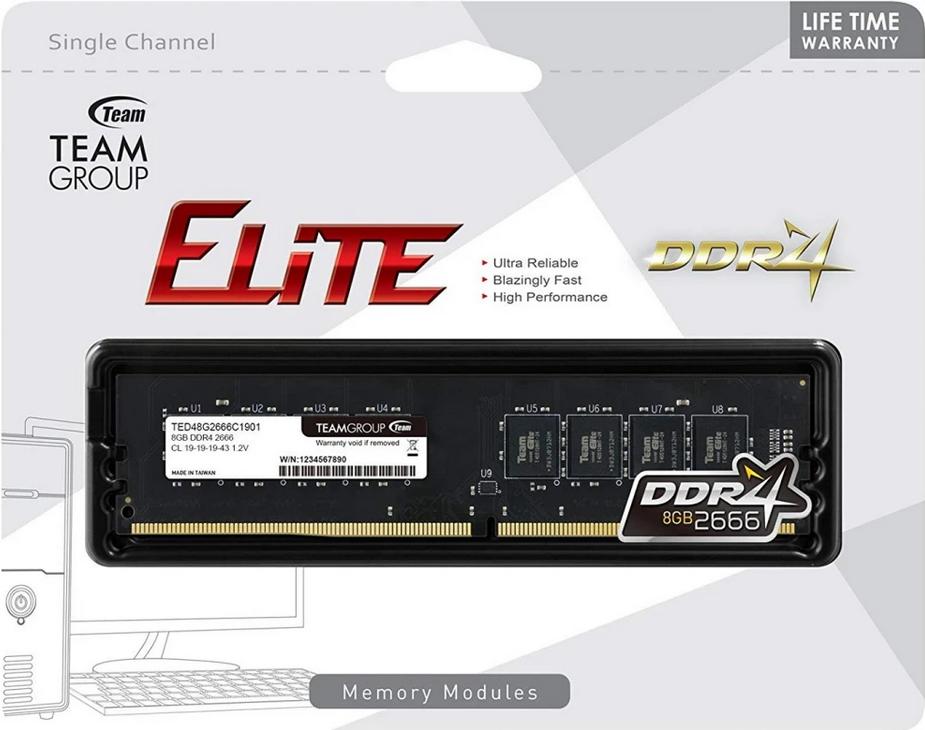 Памет DDR4  8 GB 2666MHz Team Group Elite