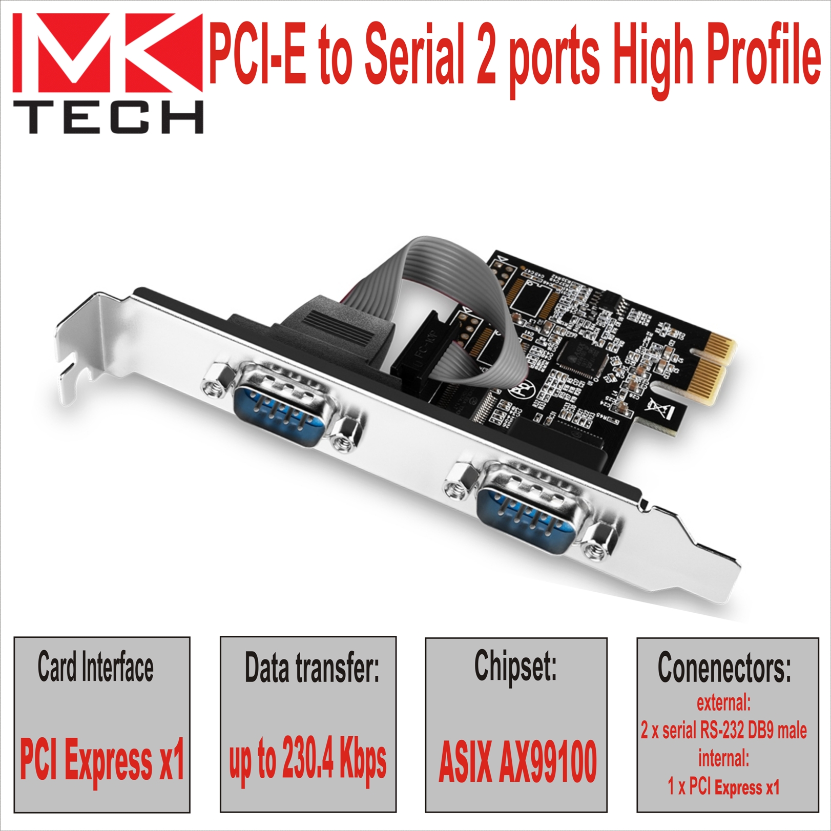 PCI-E to Serial 2 ports High Profile MKTECH