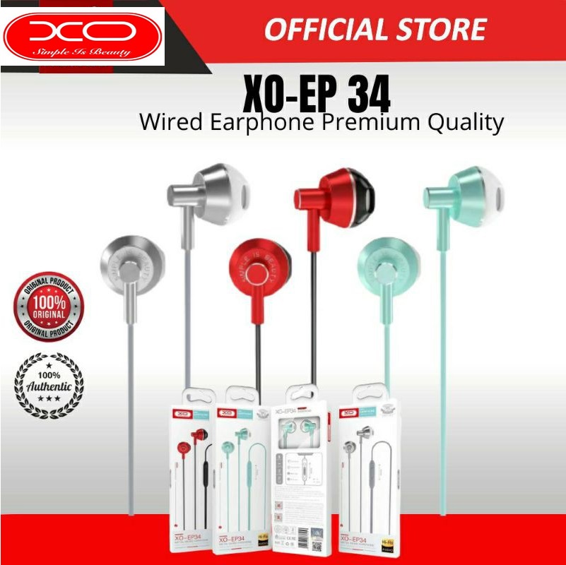 Стерео слушалки с микрофон XO EP34 RED 1.2m