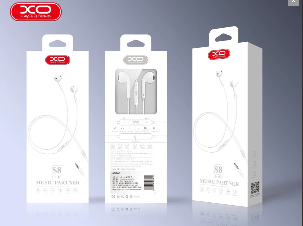 Стерео слушалки с микрофон XO S8 White 1.2m