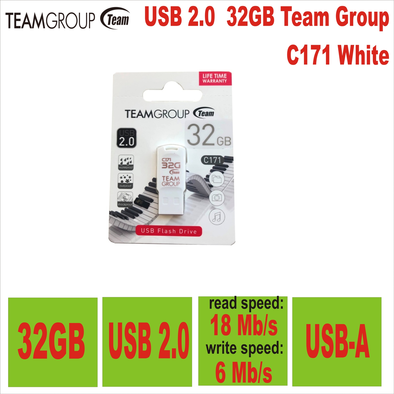 USB 2.0  32GB Team Group C171 White