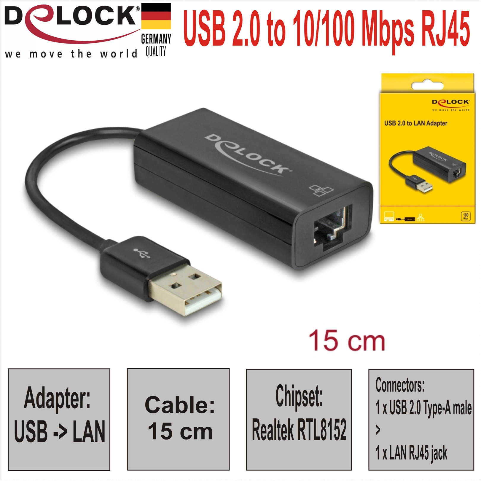 USB 2.0 to 10/100 Mbps RJ45 LAN Delock 62595