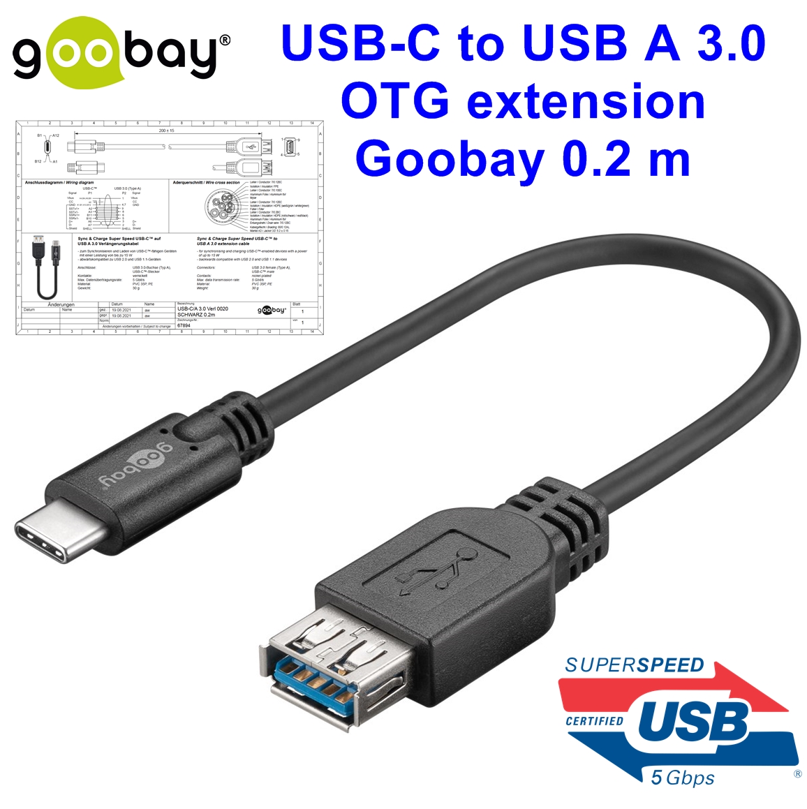 USB-C to USB A 3.0 OTG extension Goobay 0.2 m