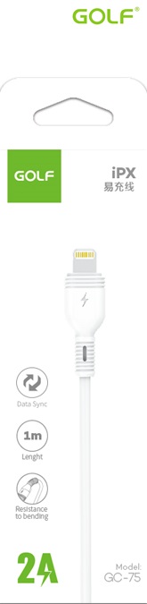 USB male - Apple Lightning 1m/2A Golf Nice бял