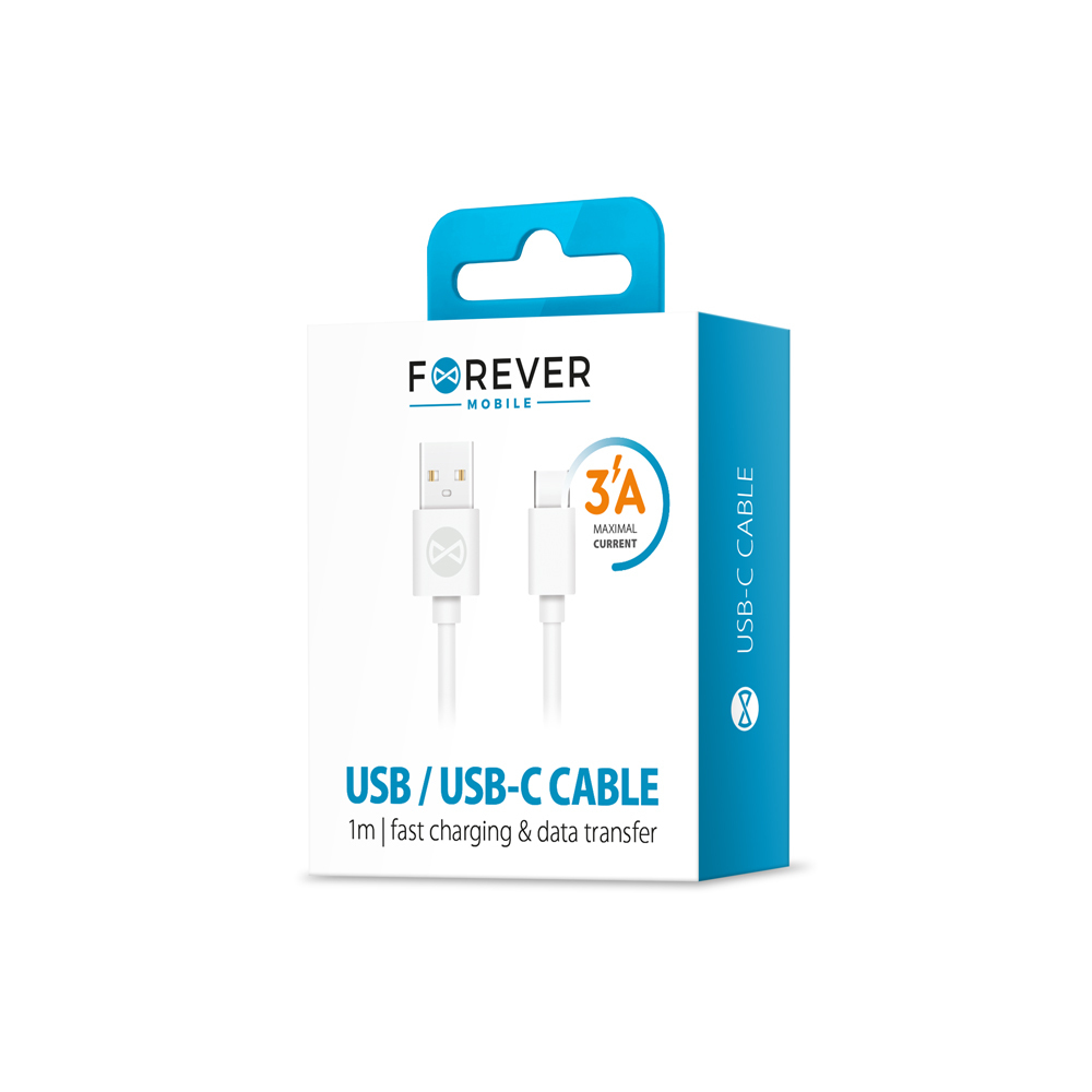 USB male - USB-C male 1m/3A Forever Бял
